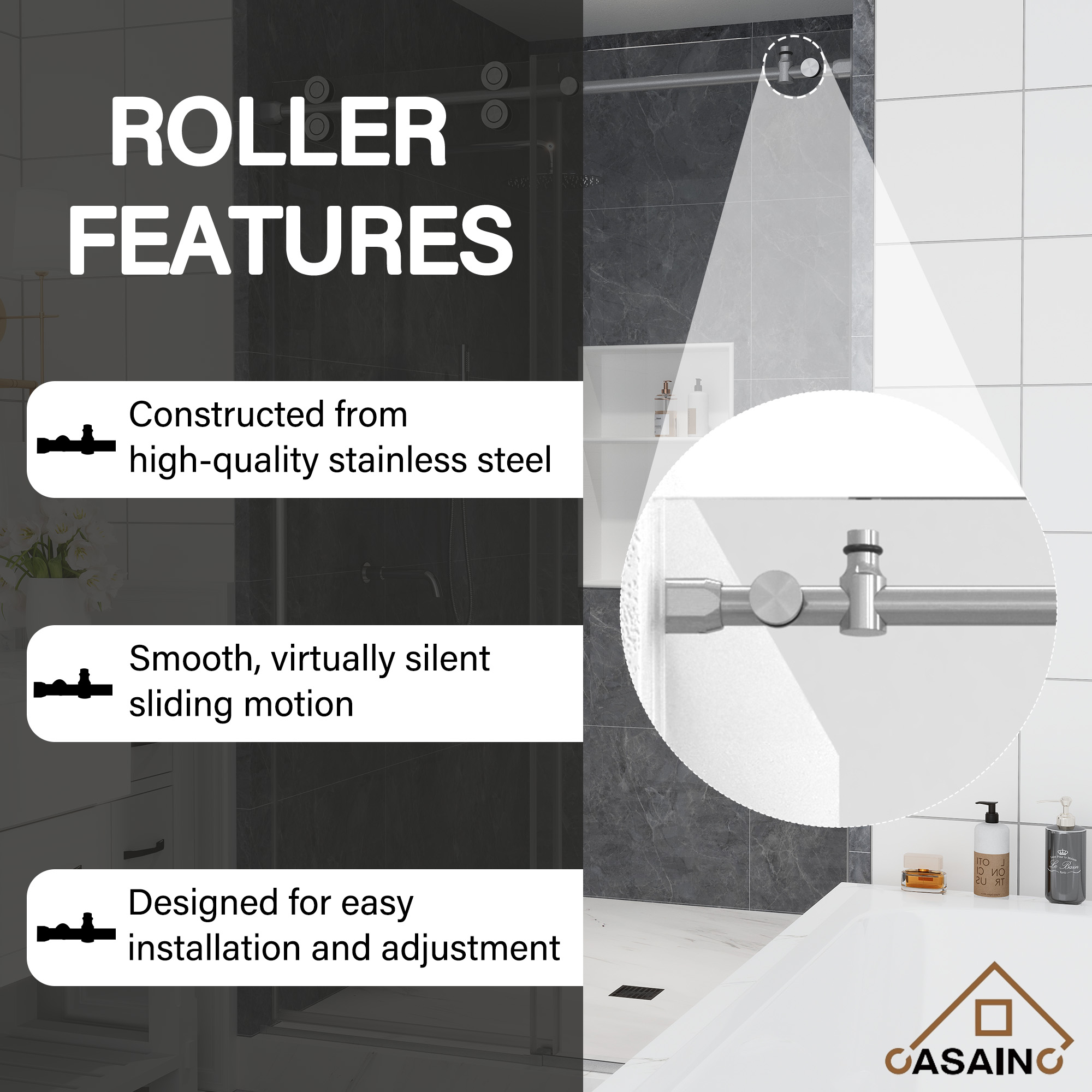 48"x76" Frameless Single Sliding Shower Door in Matte Black/Brushed Nickel/Chrome, Reversible Installation