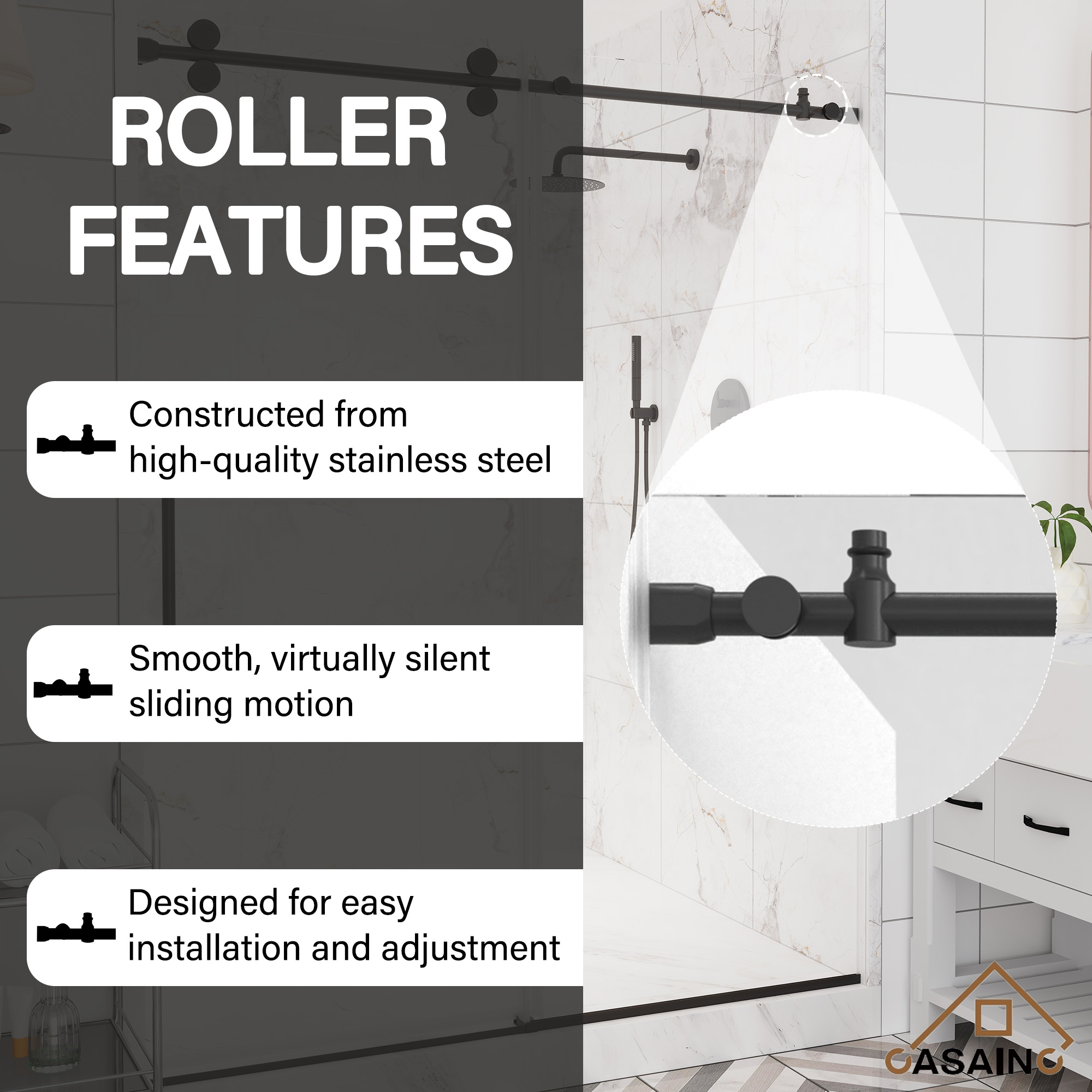 60"x76" Single Sliding Frameless Shower Door in Matte Black/Brushed Nickel/Chrome, 5/16" Thick Tempered Glass with SGCC Certification, Reversible Design