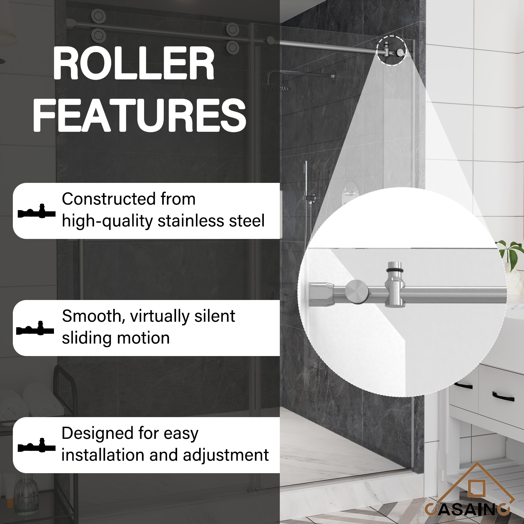 60"x76" Single Sliding Frameless Shower Door in Matte Black/Brushed Nickel/Chrome, 5/16" Thick Tempered Glass with SGCC Certification, Reversible Design