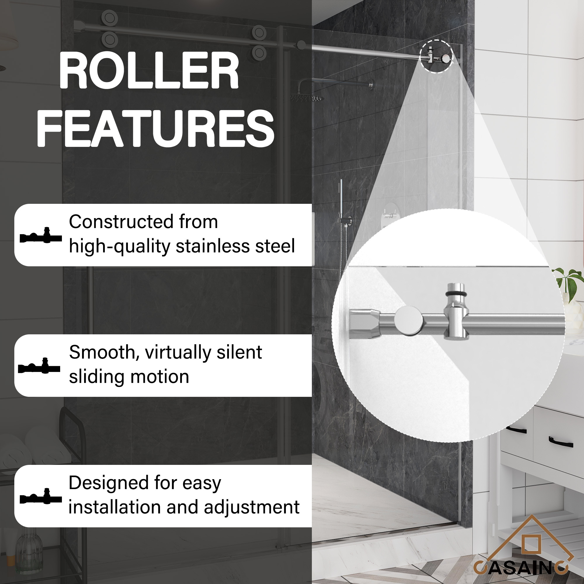 60"x76" Single Sliding Frameless Shower Door in Matte Black/Brushed Nickel/Chrome, 5/16" Thick Tempered Glass with SGCC Certification, Reversible Design