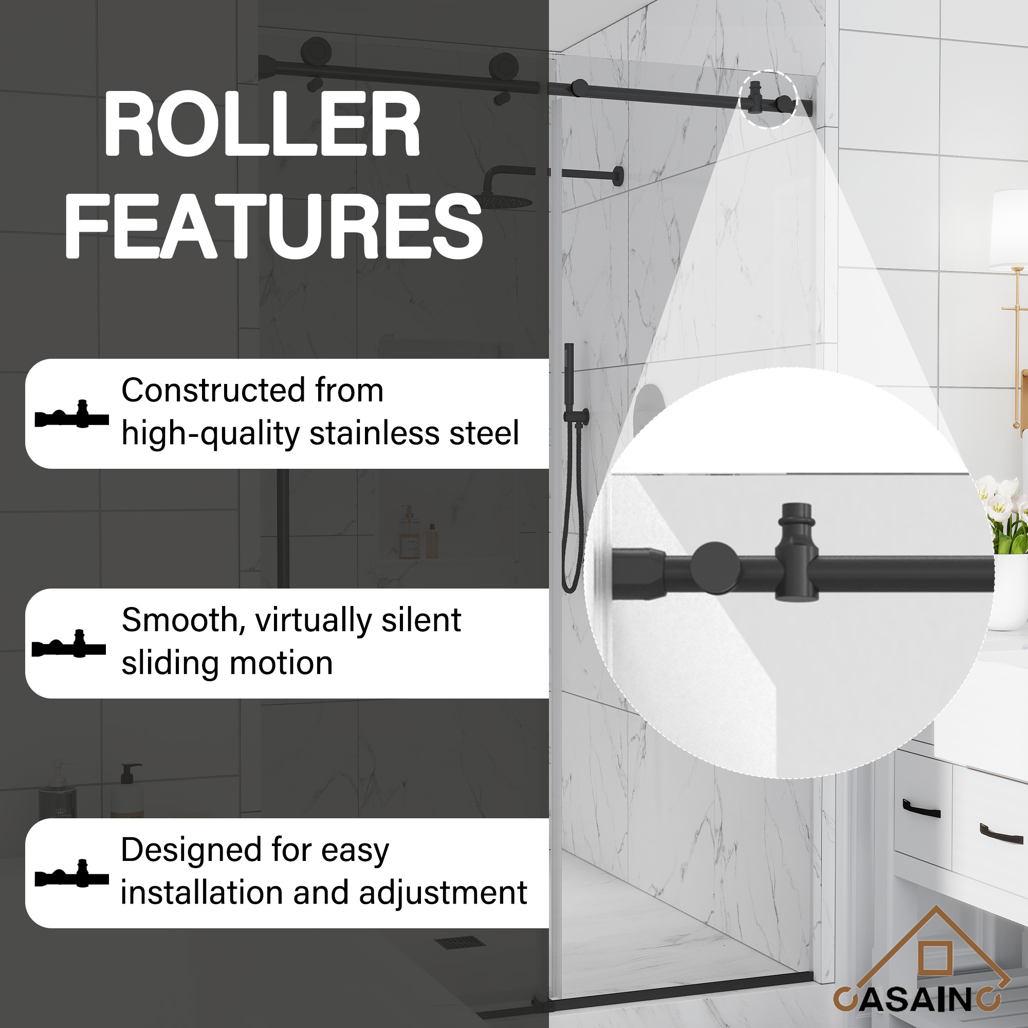 48"x76" Frameless Single Sliding Shower Door in Matte Black/Brushed Nickel/Chrome, Tempered Safety Glass and Reversible Installation