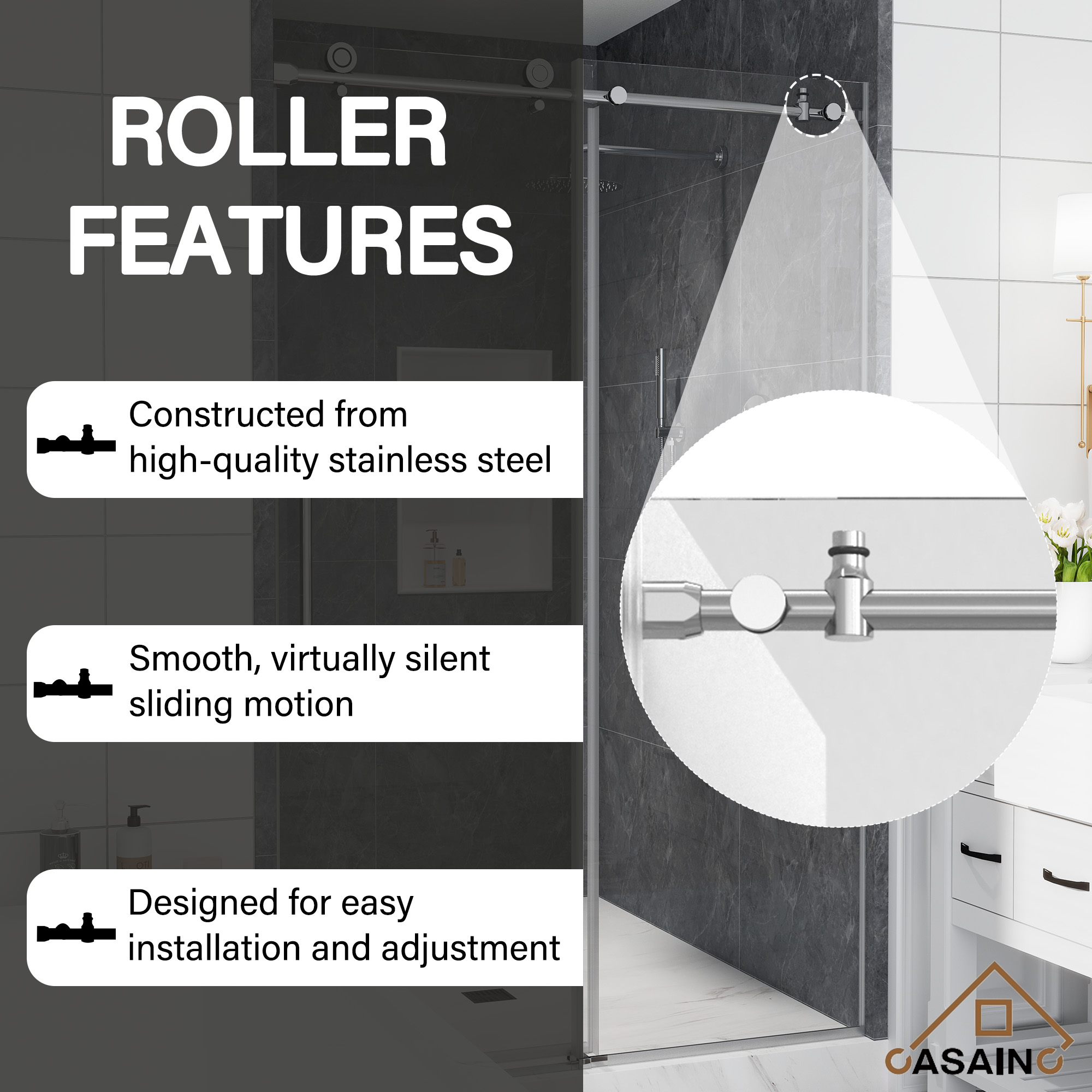 48"x76" Frameless Single Sliding Shower Door in Matte Black/Brushed Nickel/Chrome, Tempered Safety Glass and Reversible Installation