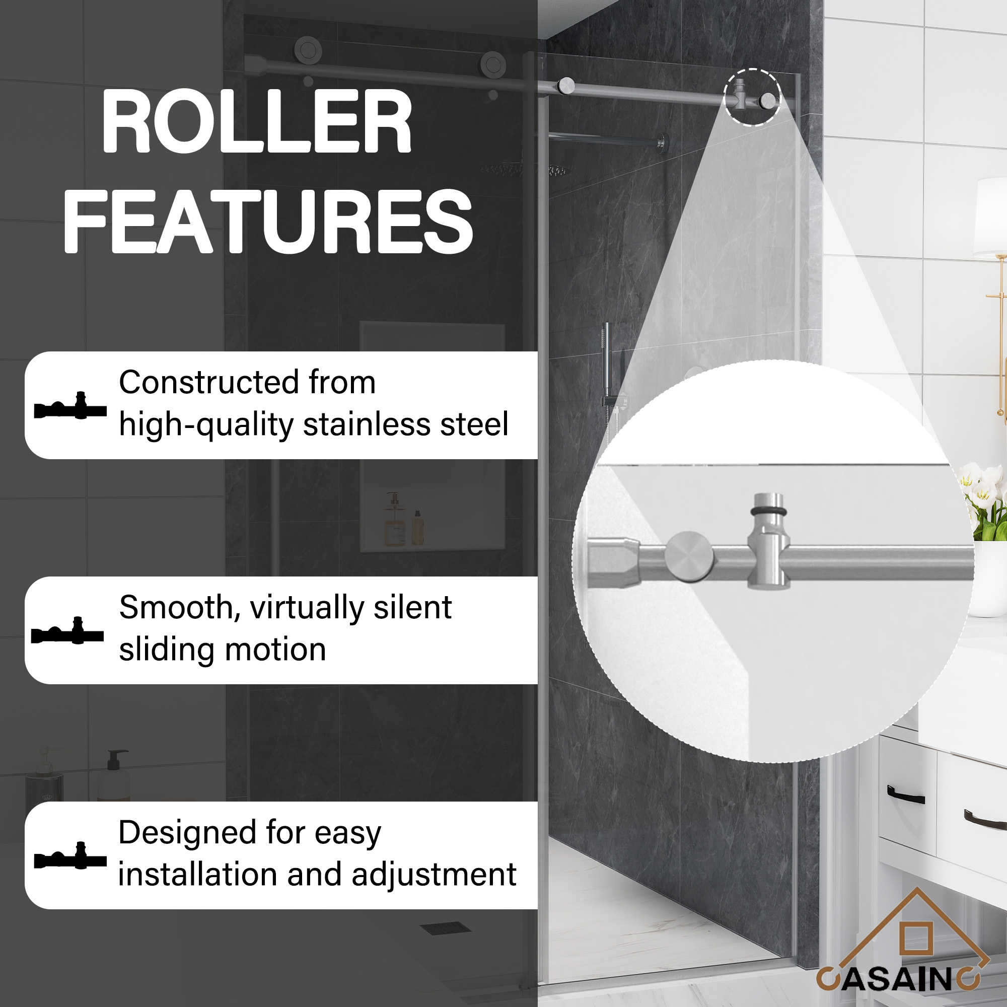 48"x76" Frameless Single Sliding Shower Door in Matte Black/Brushed Nickel/Chrome, Tempered Safety Glass and Reversible Installation