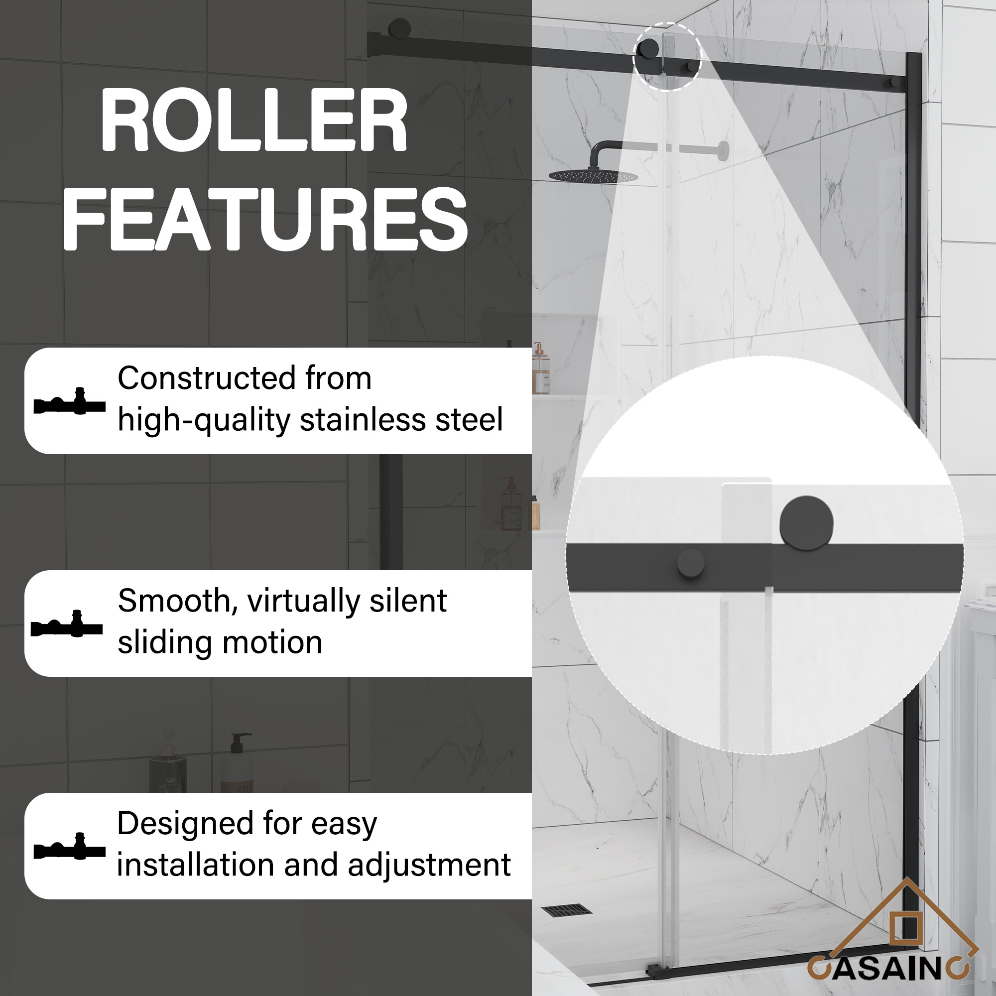 48"x76" Sleek Frameless Single Sliding Shower Door in Matte Black/Brushed Nickel/Chrome with Anti-jump Technology