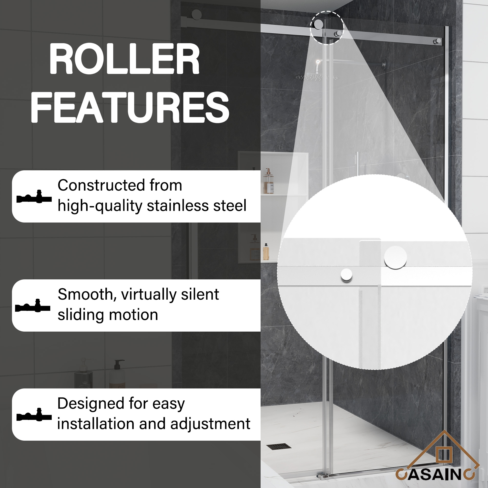 48"x76" Sleek Frameless Single Sliding Shower Door in Matte Black/Brushed Nickel/Chrome with Anti-jump Technology