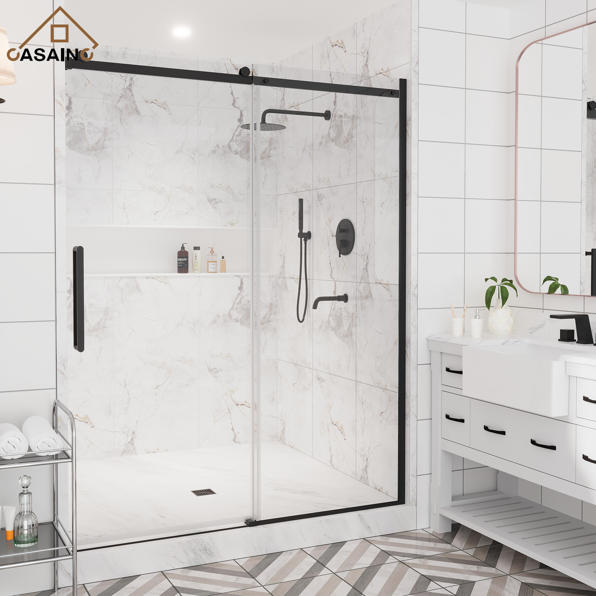 60"x76" Single Sliding Frameless Shower Door in Matte Black/Brushed Nickel/Chrome, Sleek Sliding Single Shower Enclosure Designed for Elegance