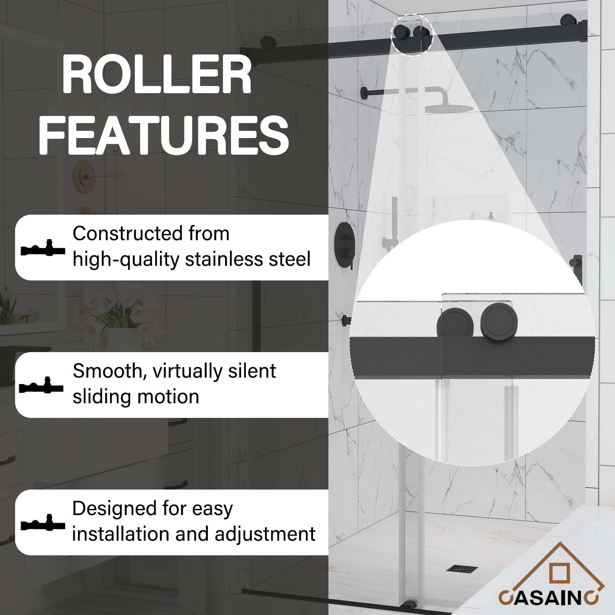 48"x76" Double Sliding Frameless Shower Door in Matte Black/Brushed Nickel/Chrome, Tempered Safety Glass and Reversible Installation