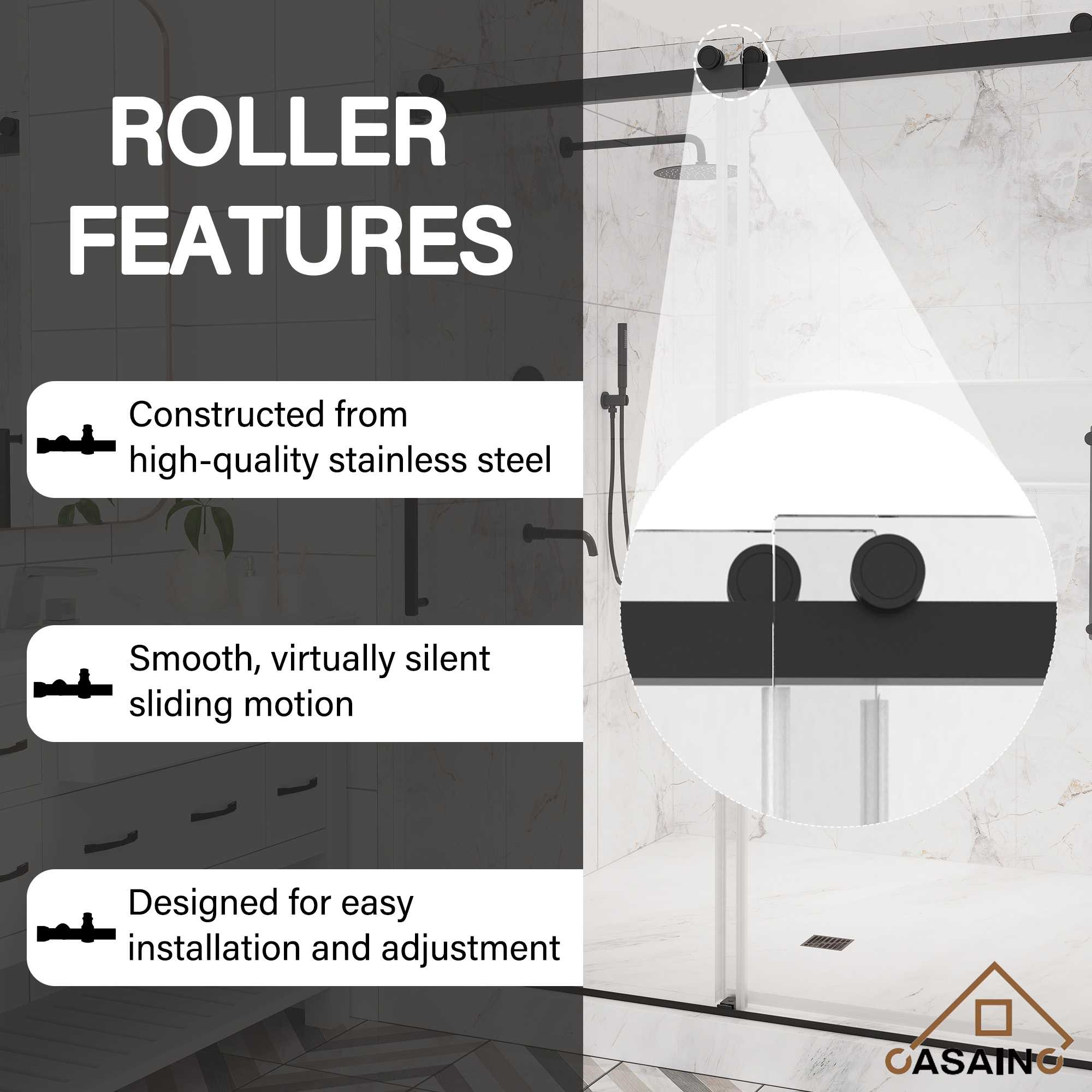60"x76" Double Sliding Frameless Shower Door in Matte Black/Brushed Nickel/Chrome, Rounded Corners Tempered Glass with SGCC Certification, Reversible Design