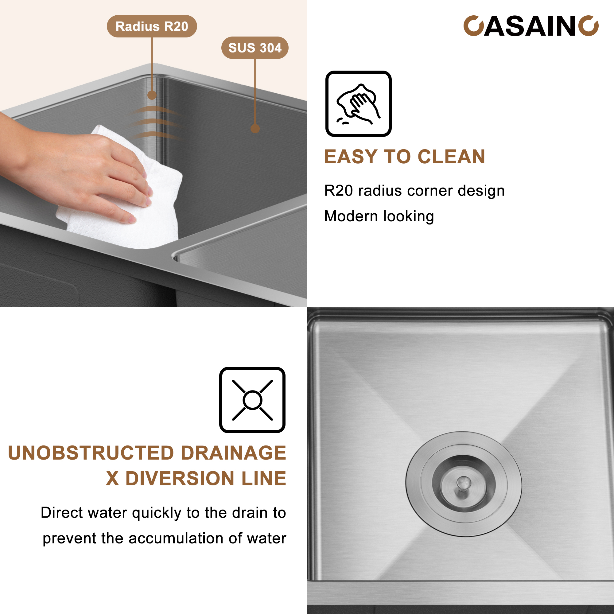 31 inch SUS304 Stainless Steel Undermount Workstation Kitchen Sink 18 gauge