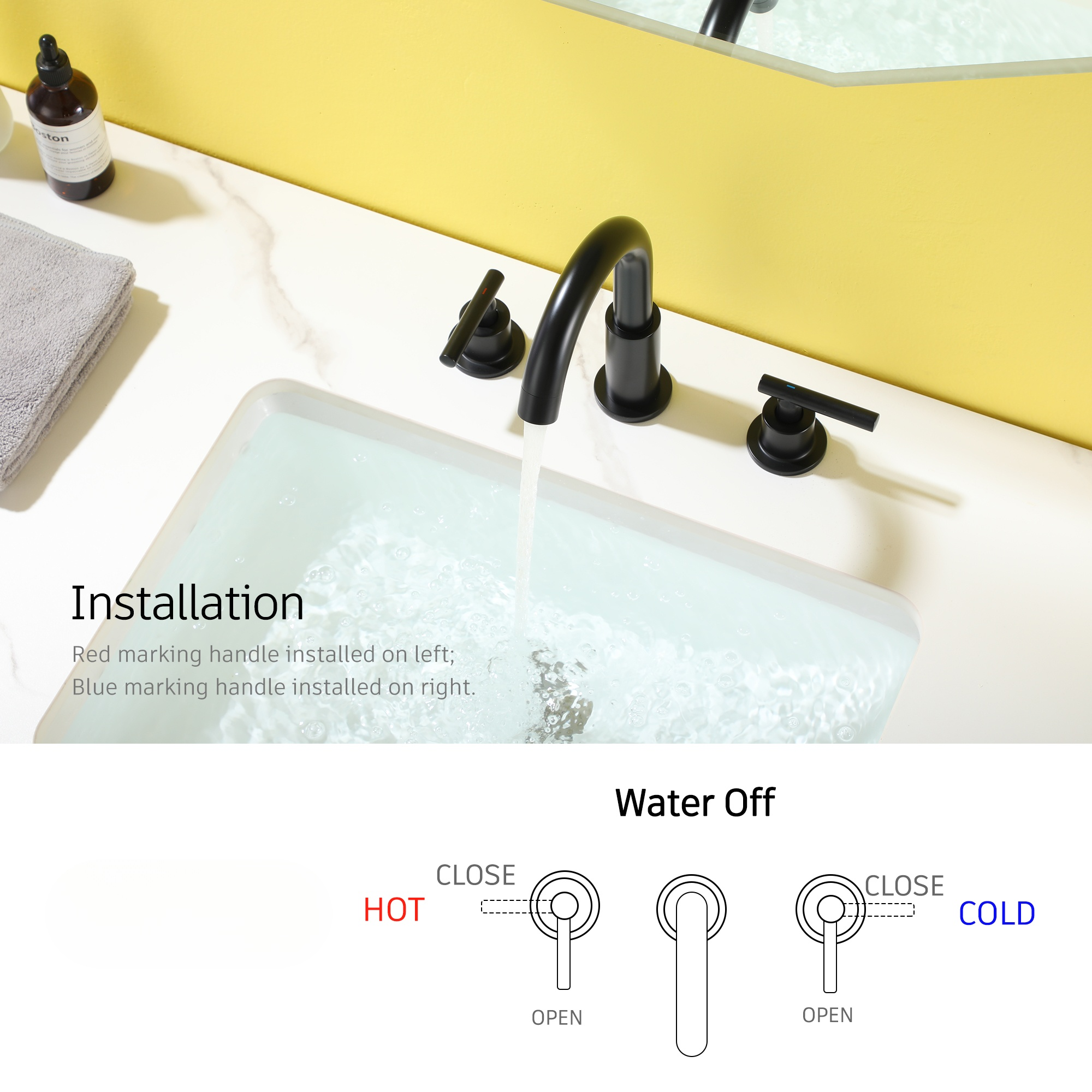 8" Widespread 3-Hole Mid-Arc Bathroom Sink Faucet with 2-Handle Design