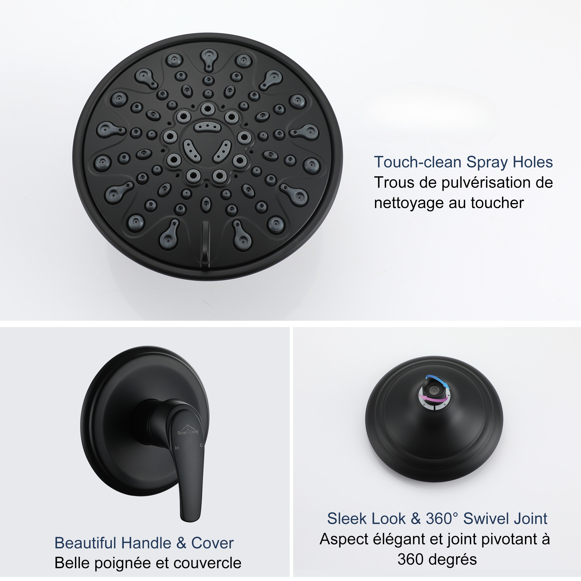 6" Wall Mounted Matte Black Shower Faucet with 6 Spray Patterns