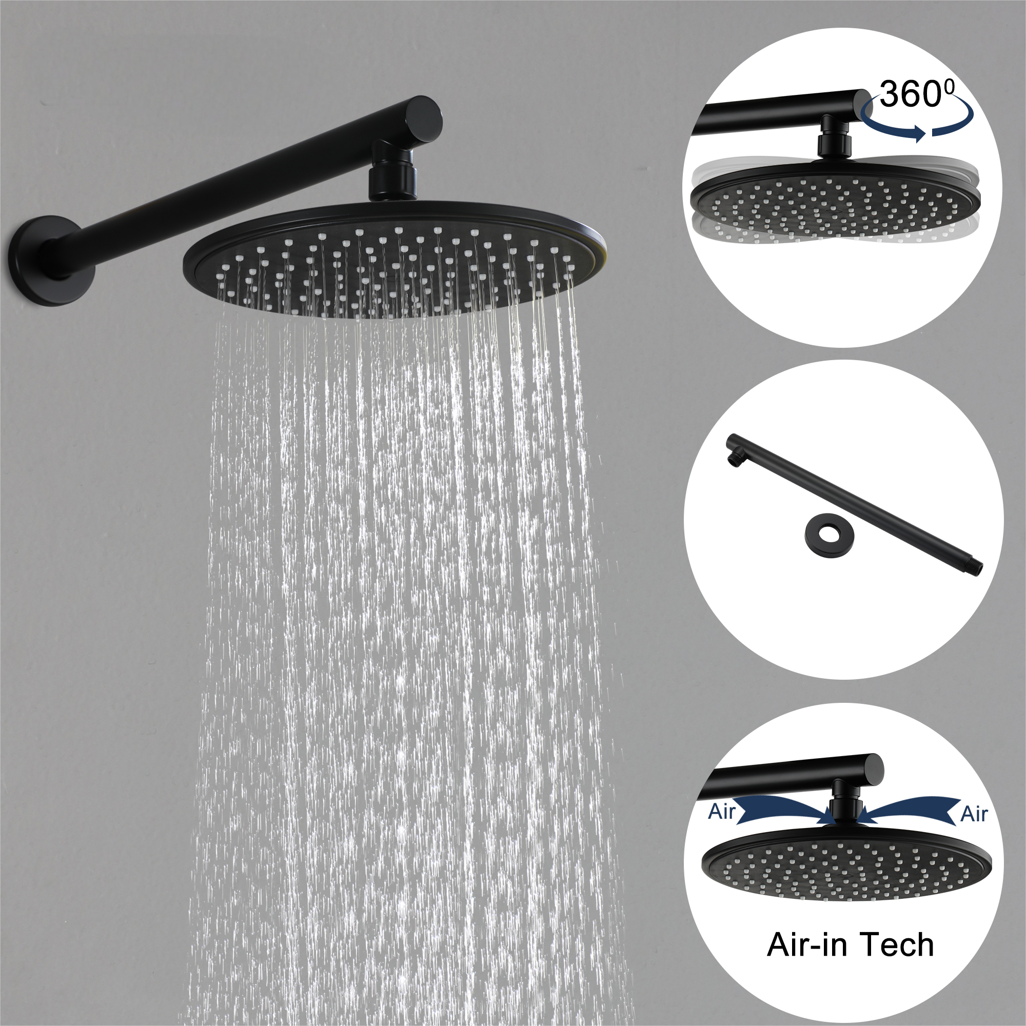 9" Wall Mounted Rain Shower Syste with Single Lever Handle & Pressure