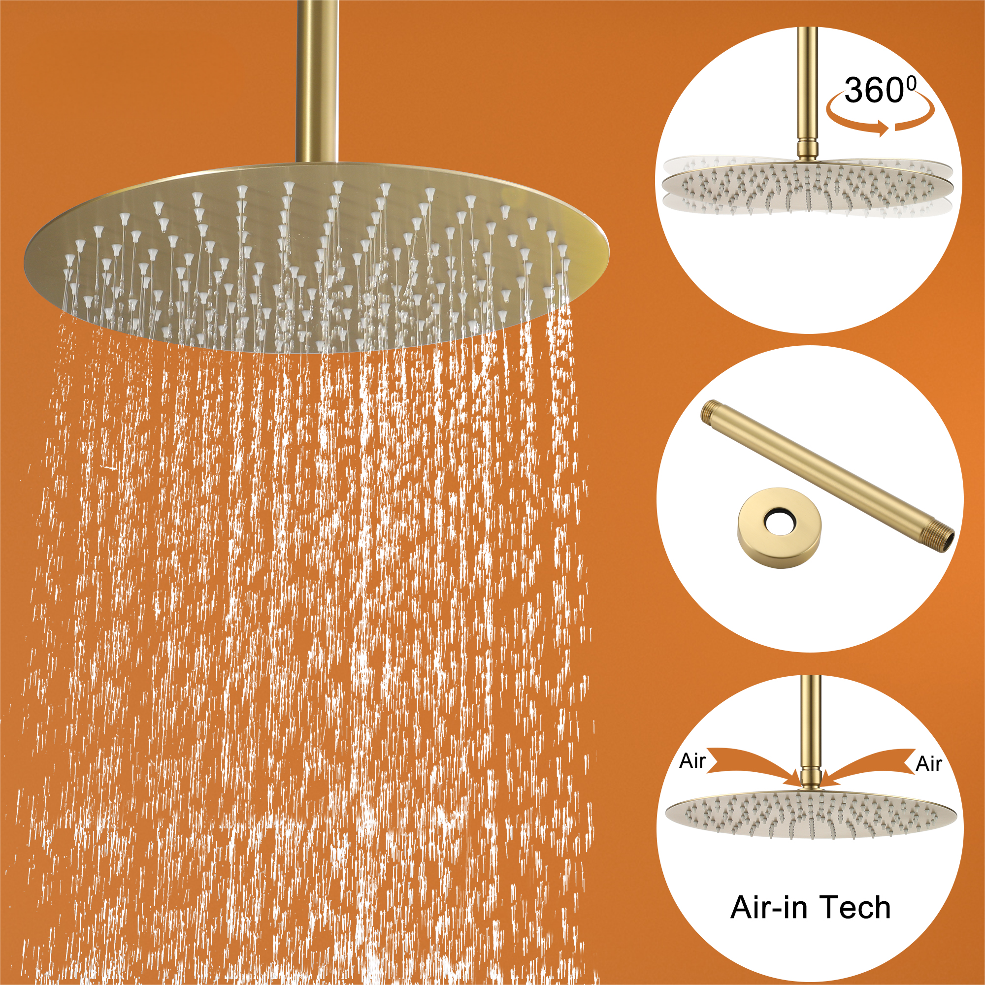 12" 5-Spray Dual Shower Head System with Brass Valve Included