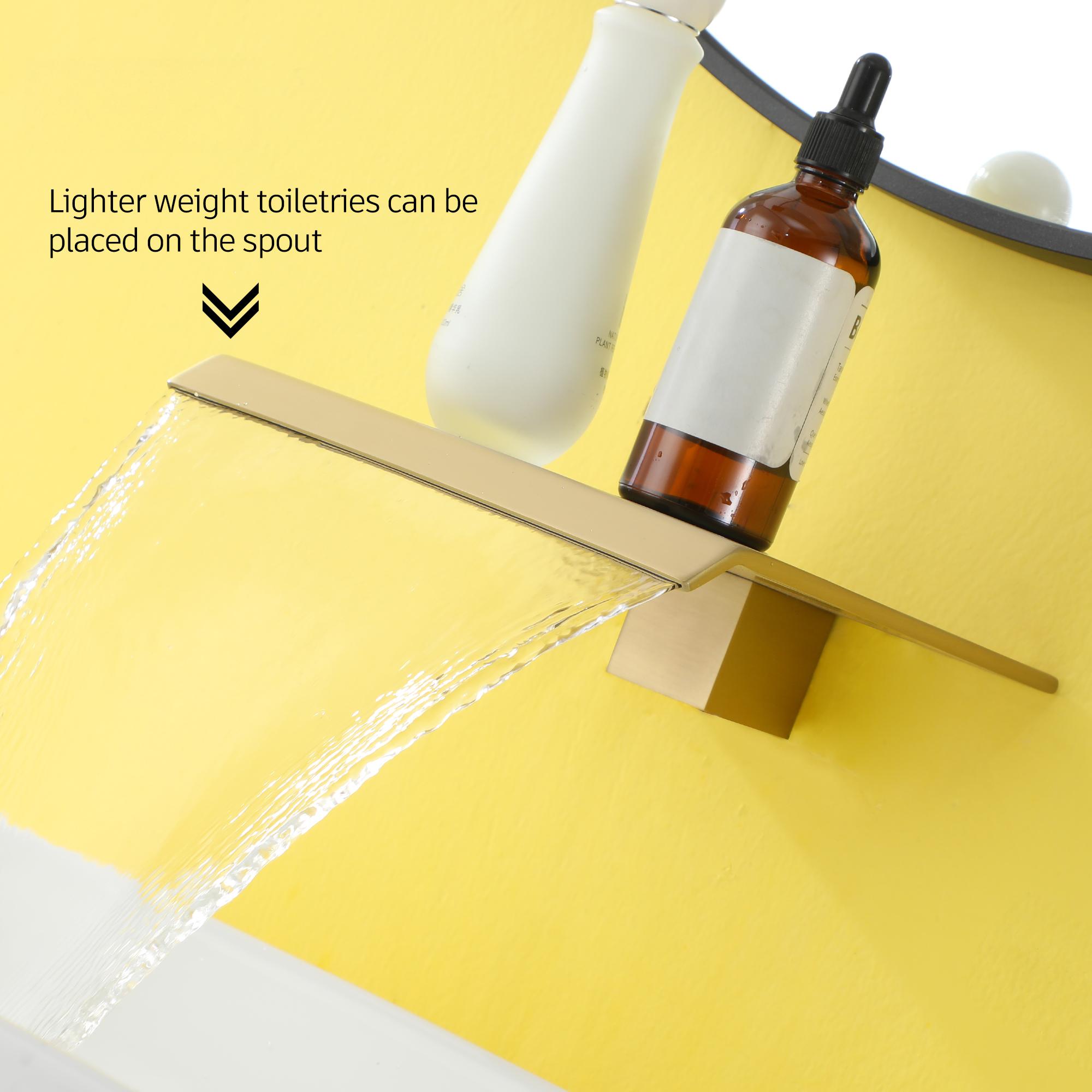 Wall Mounted Waterfall Bathroom Sink Faucet in Matte Black & Brushed Gold