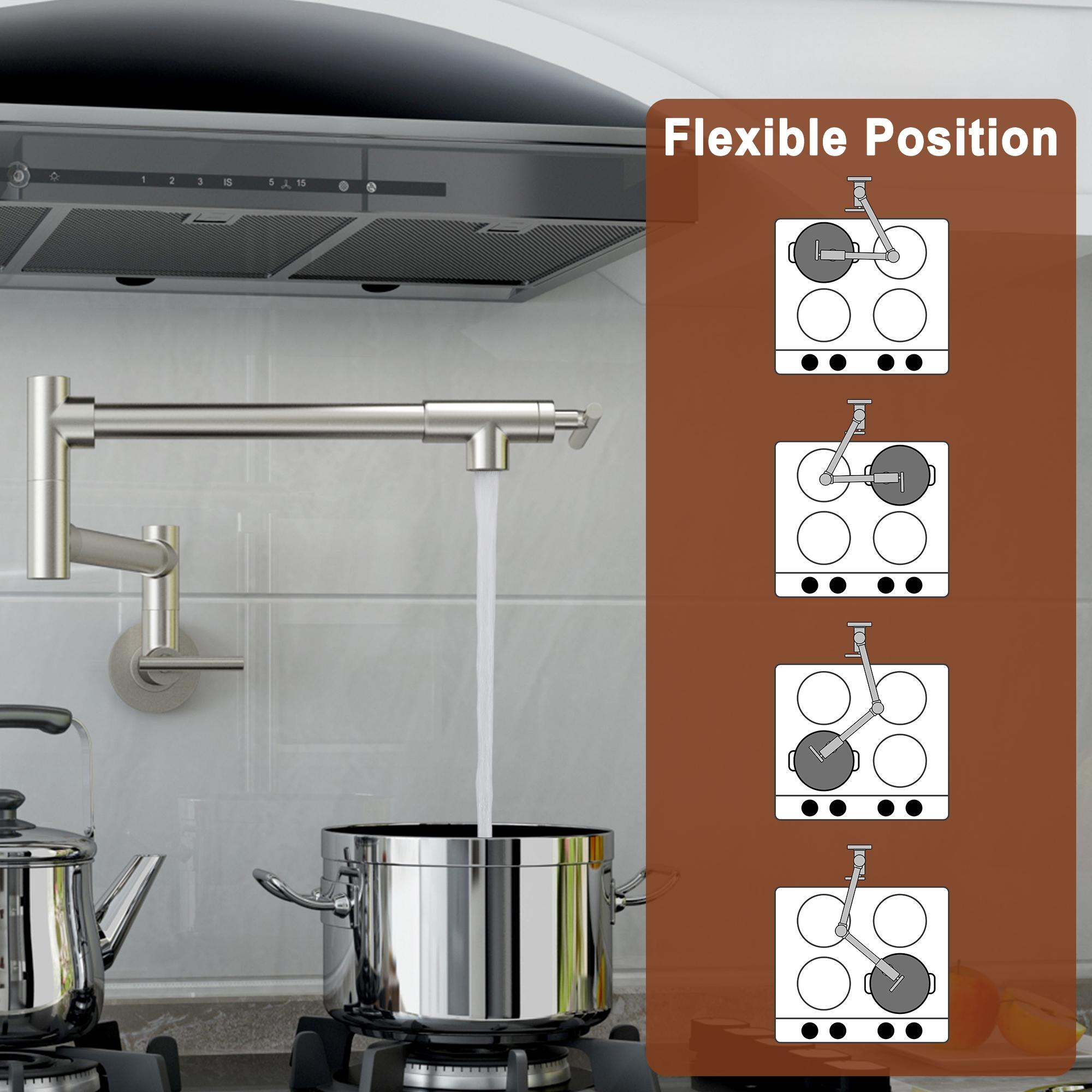 Wall Mount Pot Filler Kitchen Faucet with 360° Rotating Arm & Fast-Flow Aerator