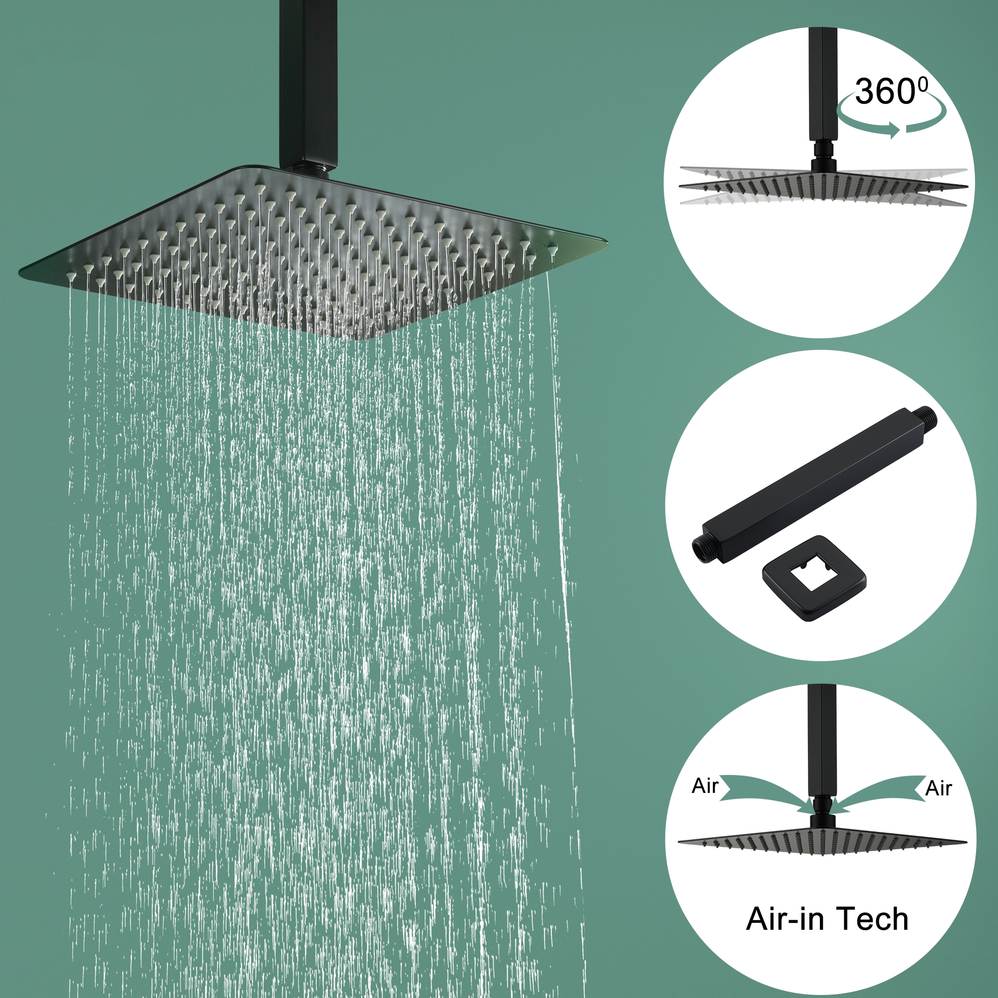 10-inch/12inch 3-Function Shower System With Bathtub Spout