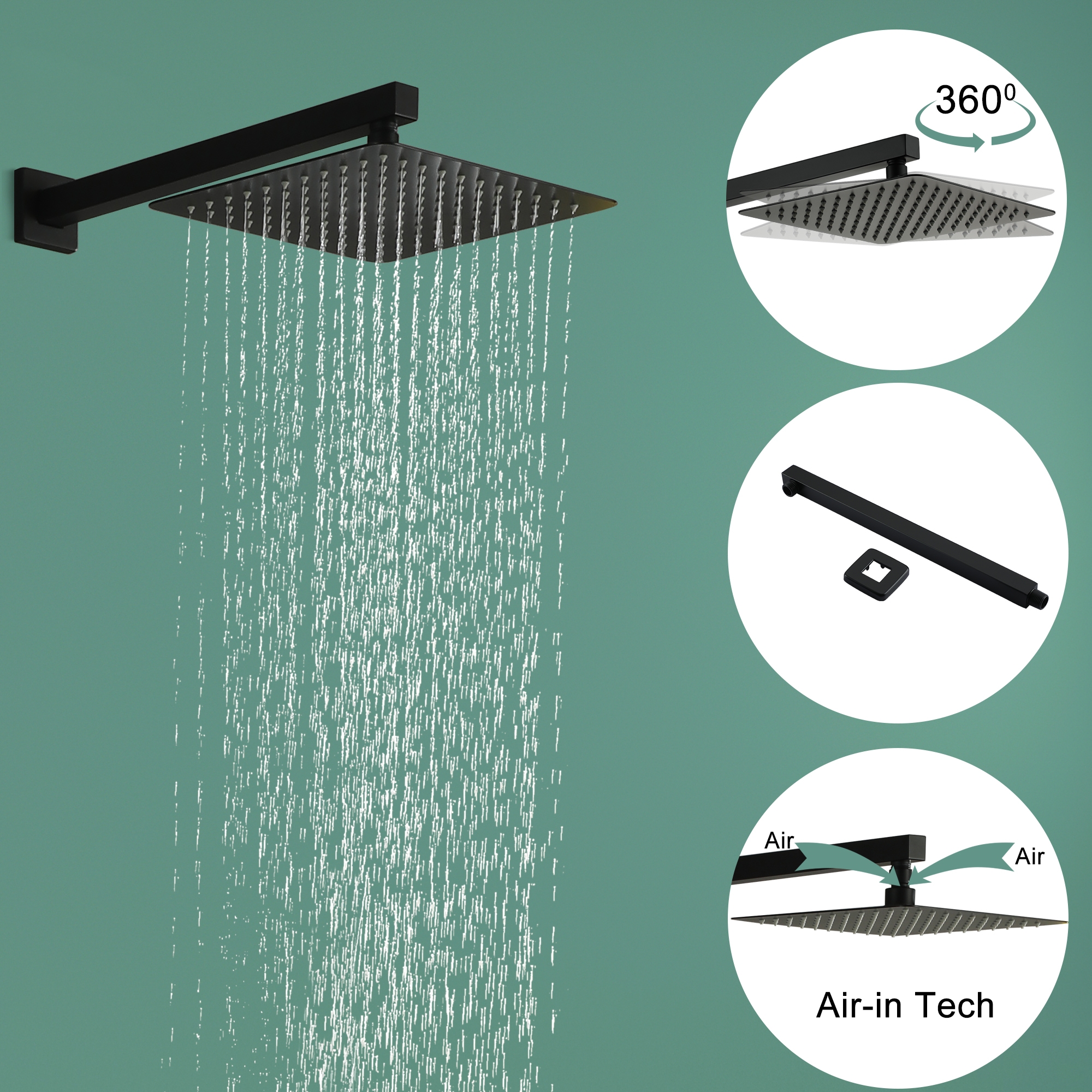 10-inch/12inch 3-Function Shower System With Bathtub Spout