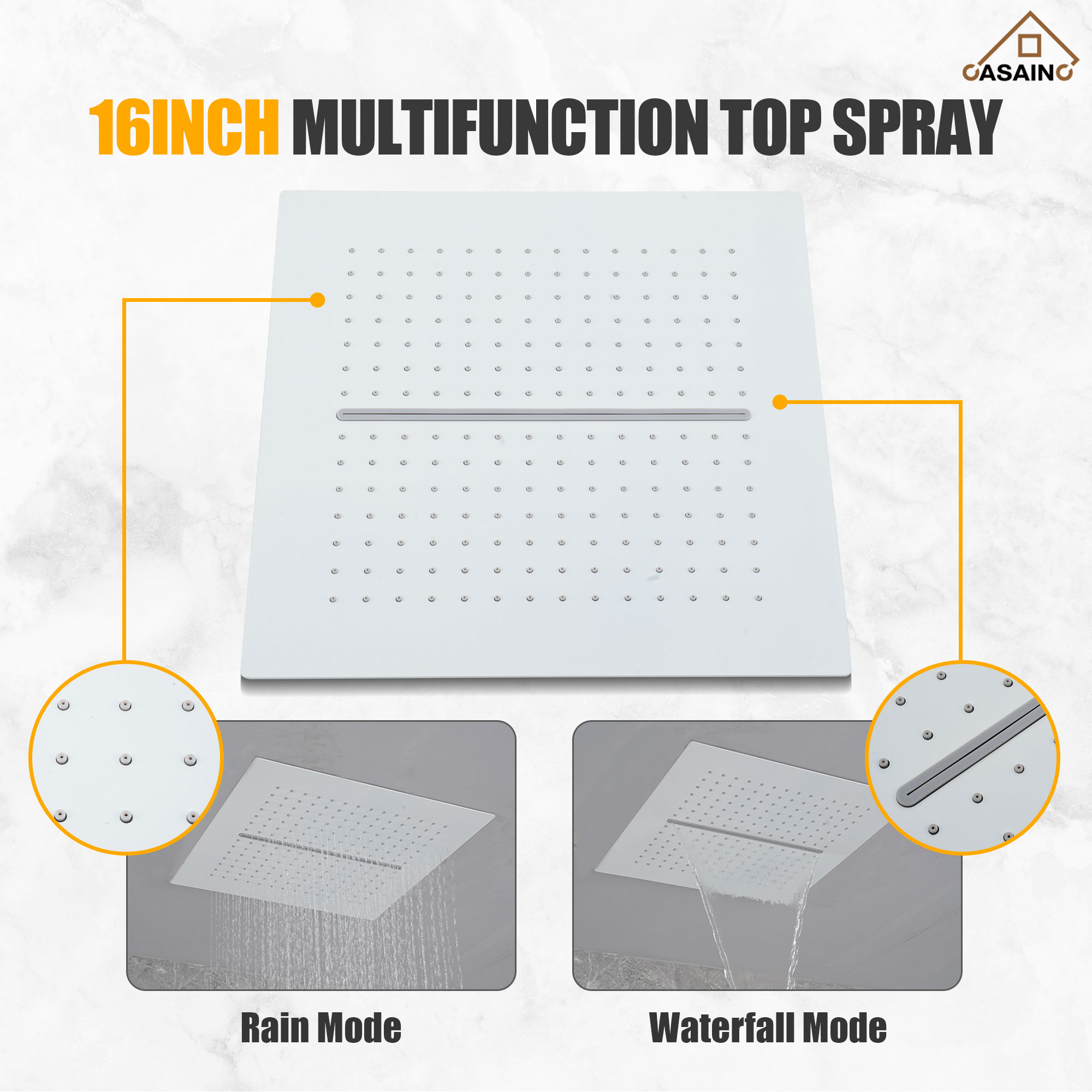 16'' Concealed Multi-Function Shower System 3-Spray Modes Showerhead