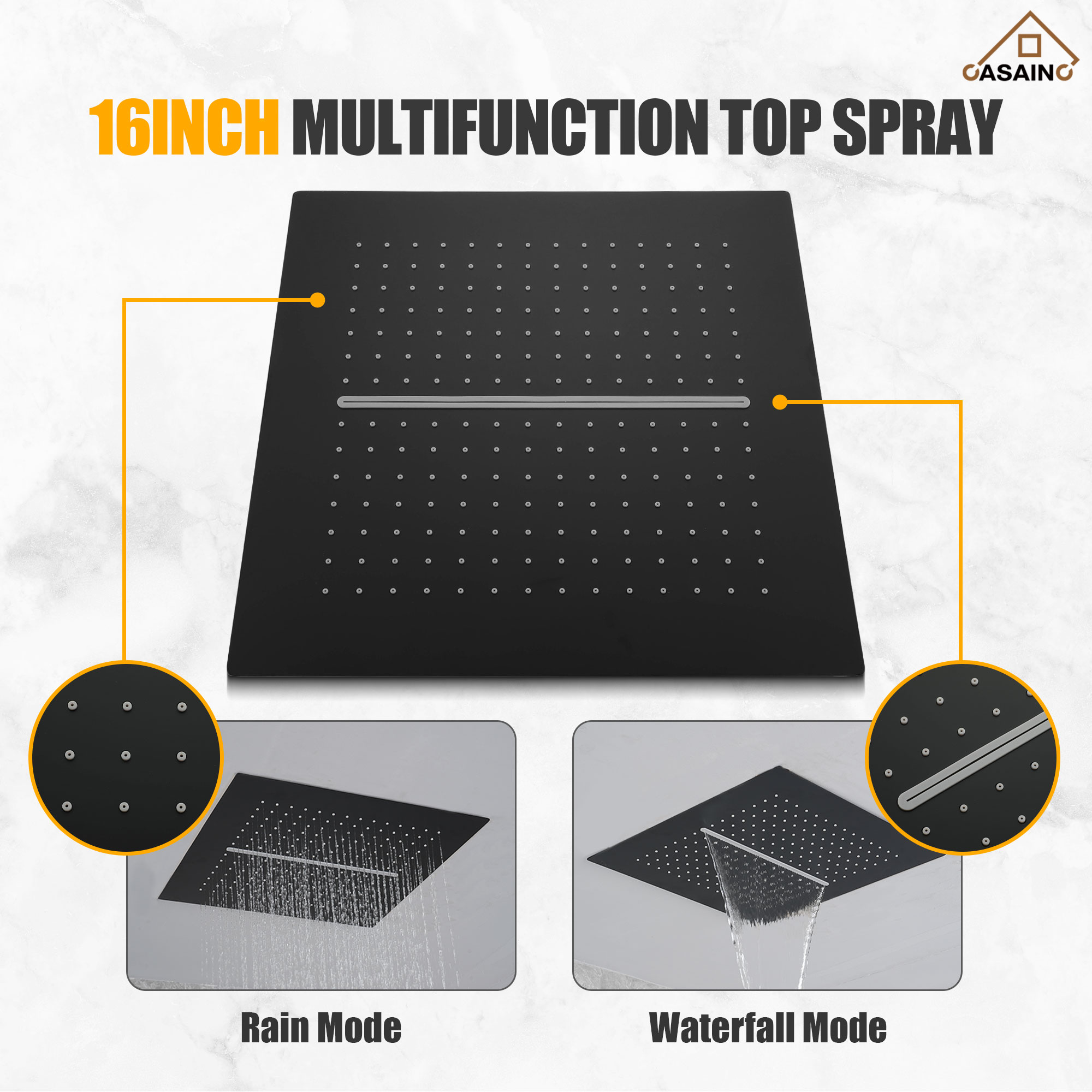 16'' Concealed Multi-Function Shower System 3-Spray Modes Showerhead