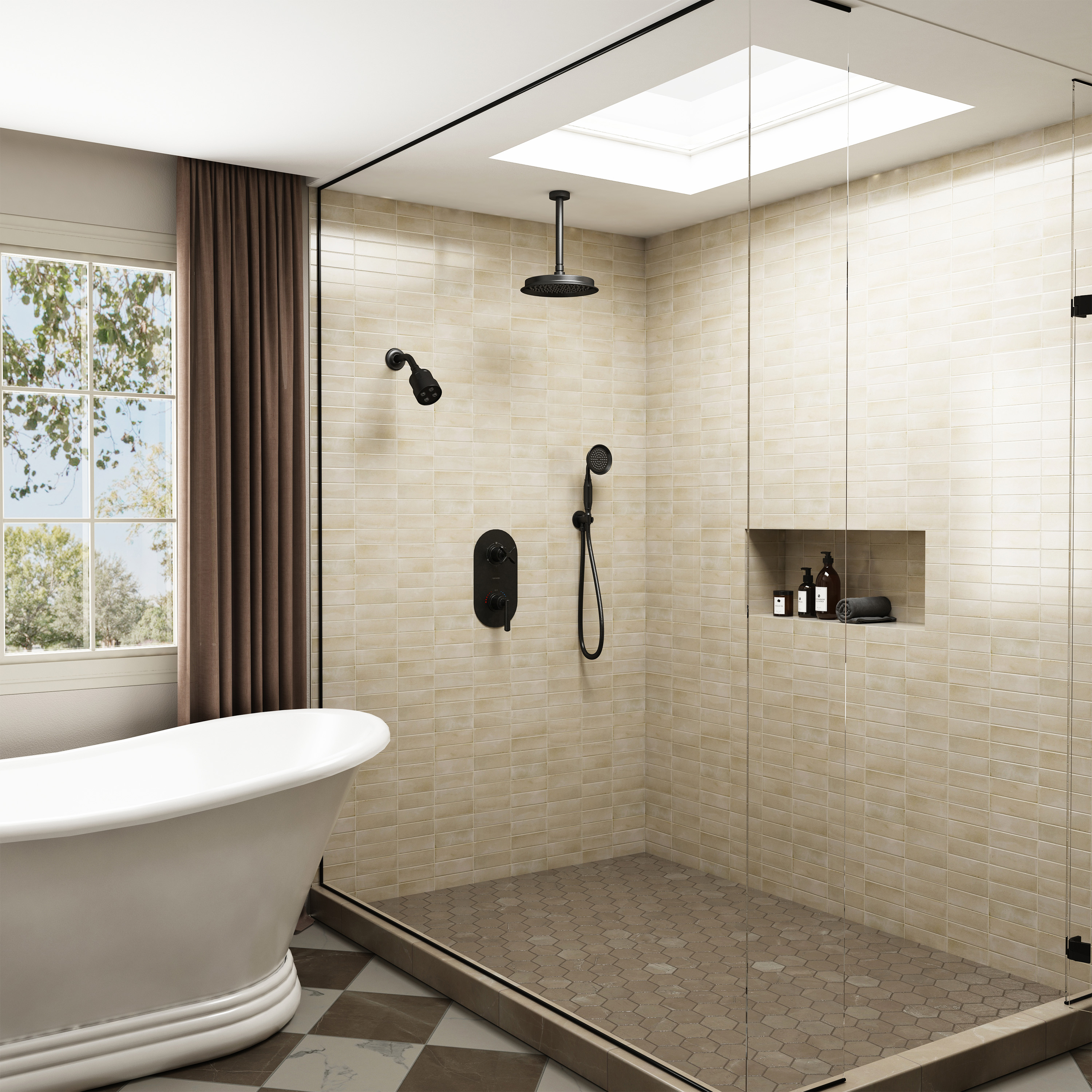 9"+4" Rainfall Thermostatic Concealed 3-Function Shower System with Handheld