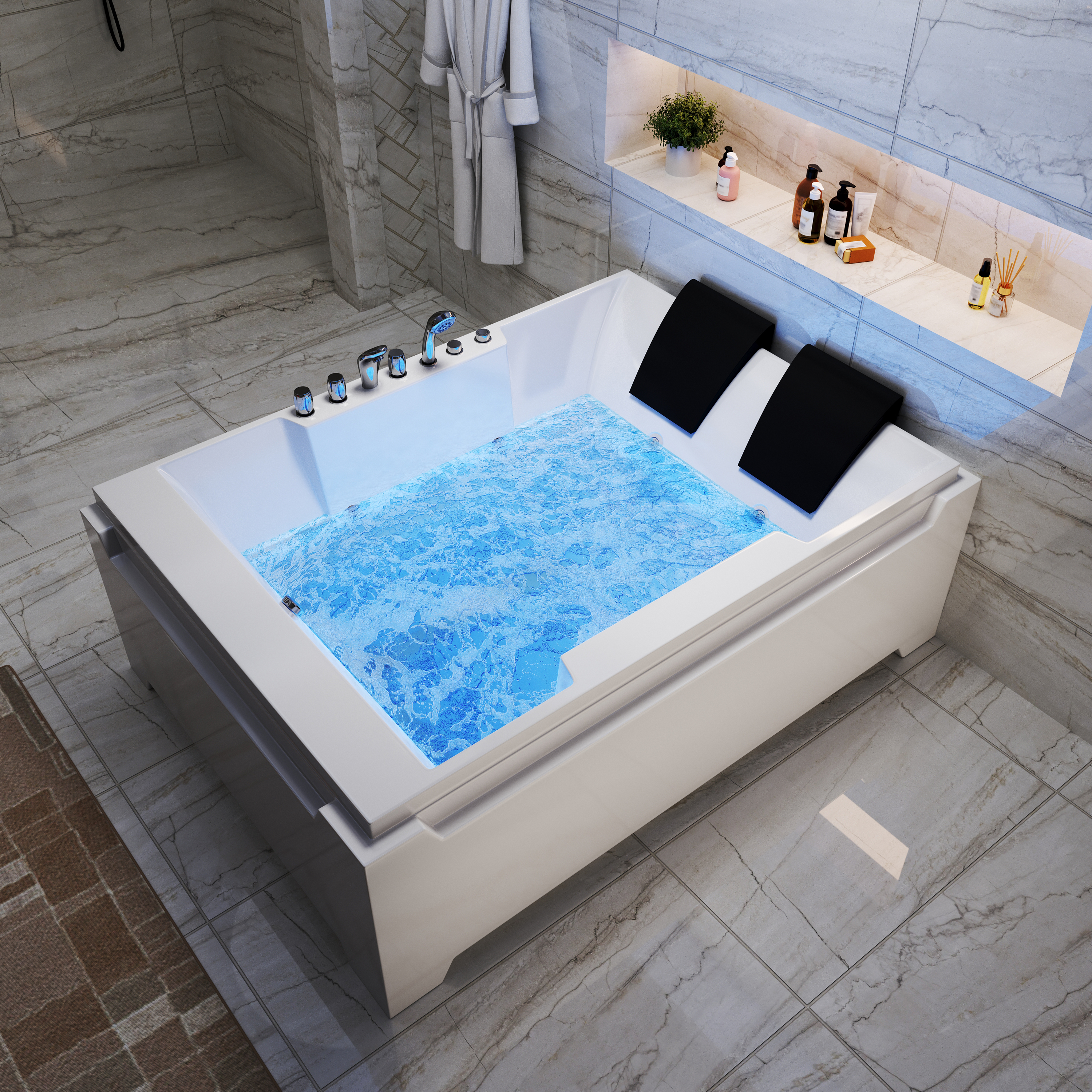 73" Two-Person Whirlpool Tub with Hydro Massage Jets & Chromatherapy Lighting