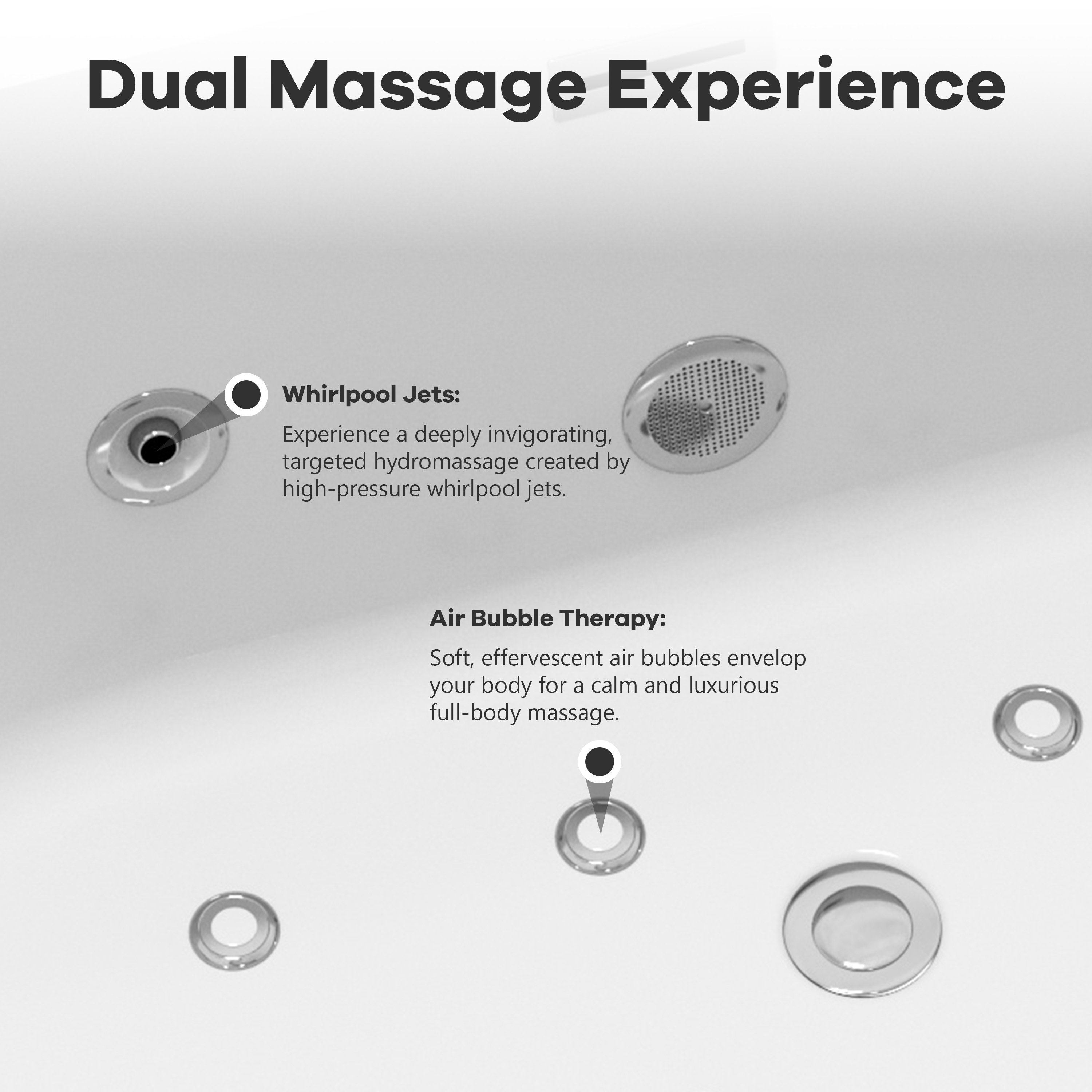 67" Whirlpool and Air Massage Bathtub with Adjustable Air Blower, 6 Hydro Jets & 8 Bubble Jets