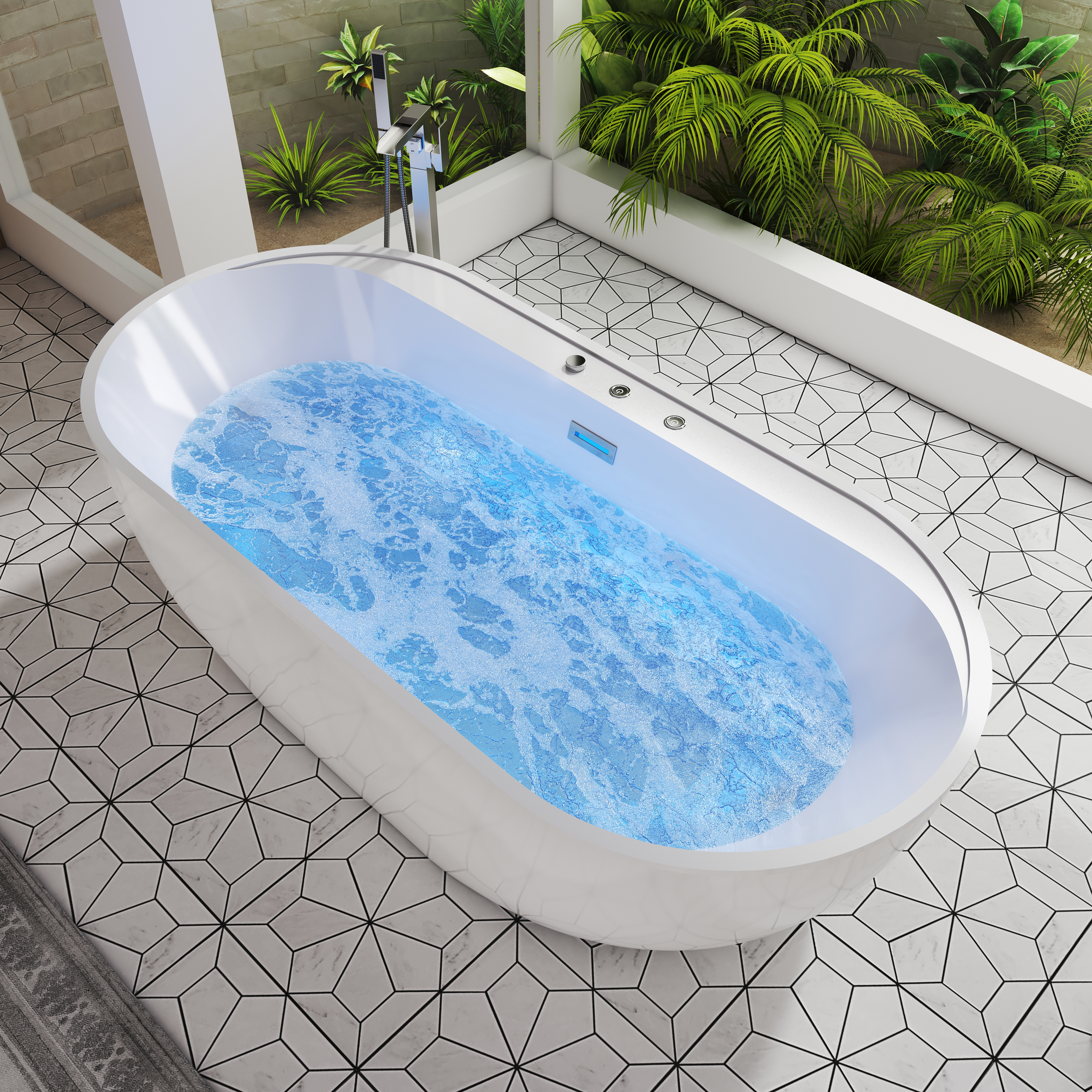 67" Whirlpool and Air Massage Bathtub with Adjustable Air Blower, 6 Hydro Jets & 8 Bubble Jets