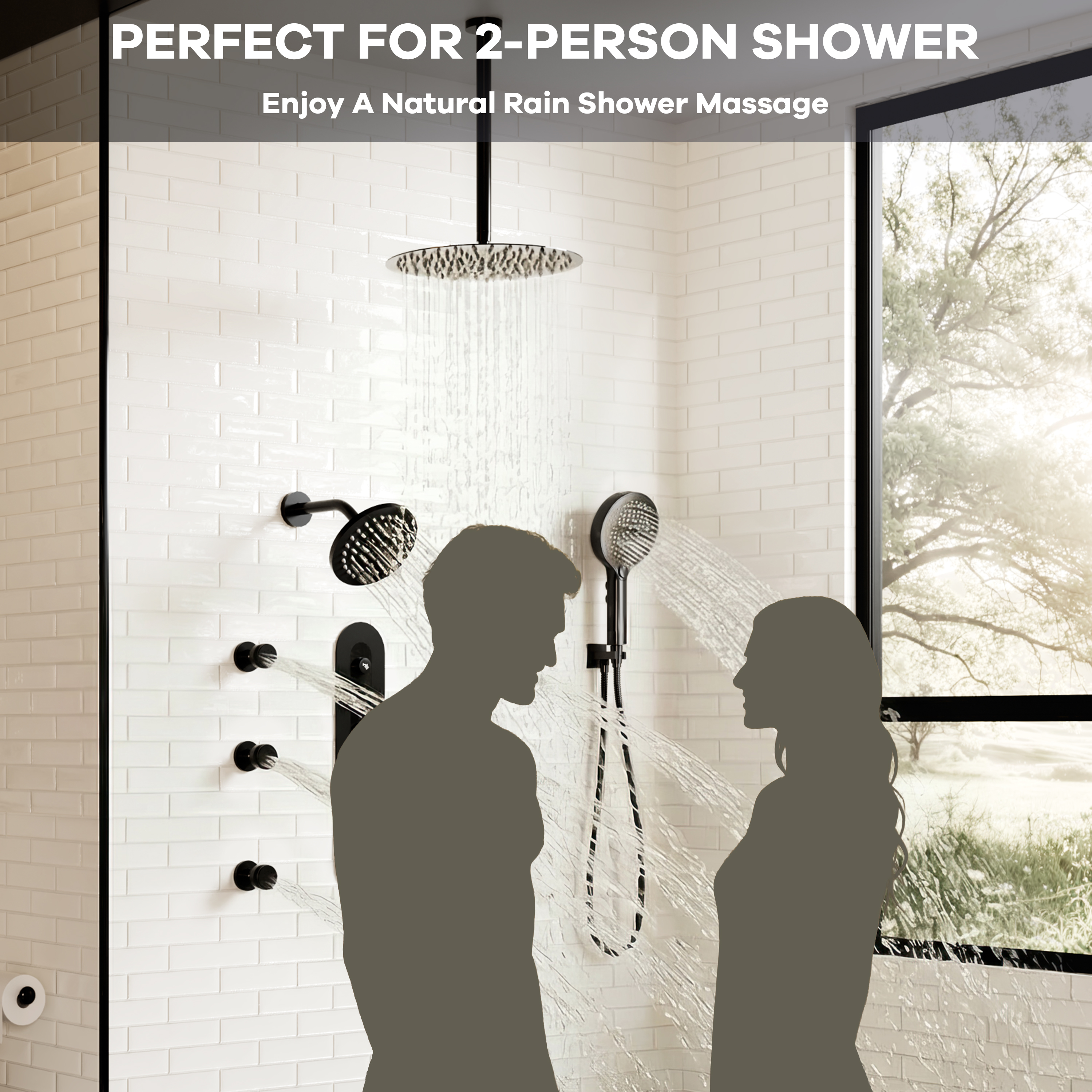 12-inch 4-Function Thermostatic Shower System with Digital Display & Body Jet