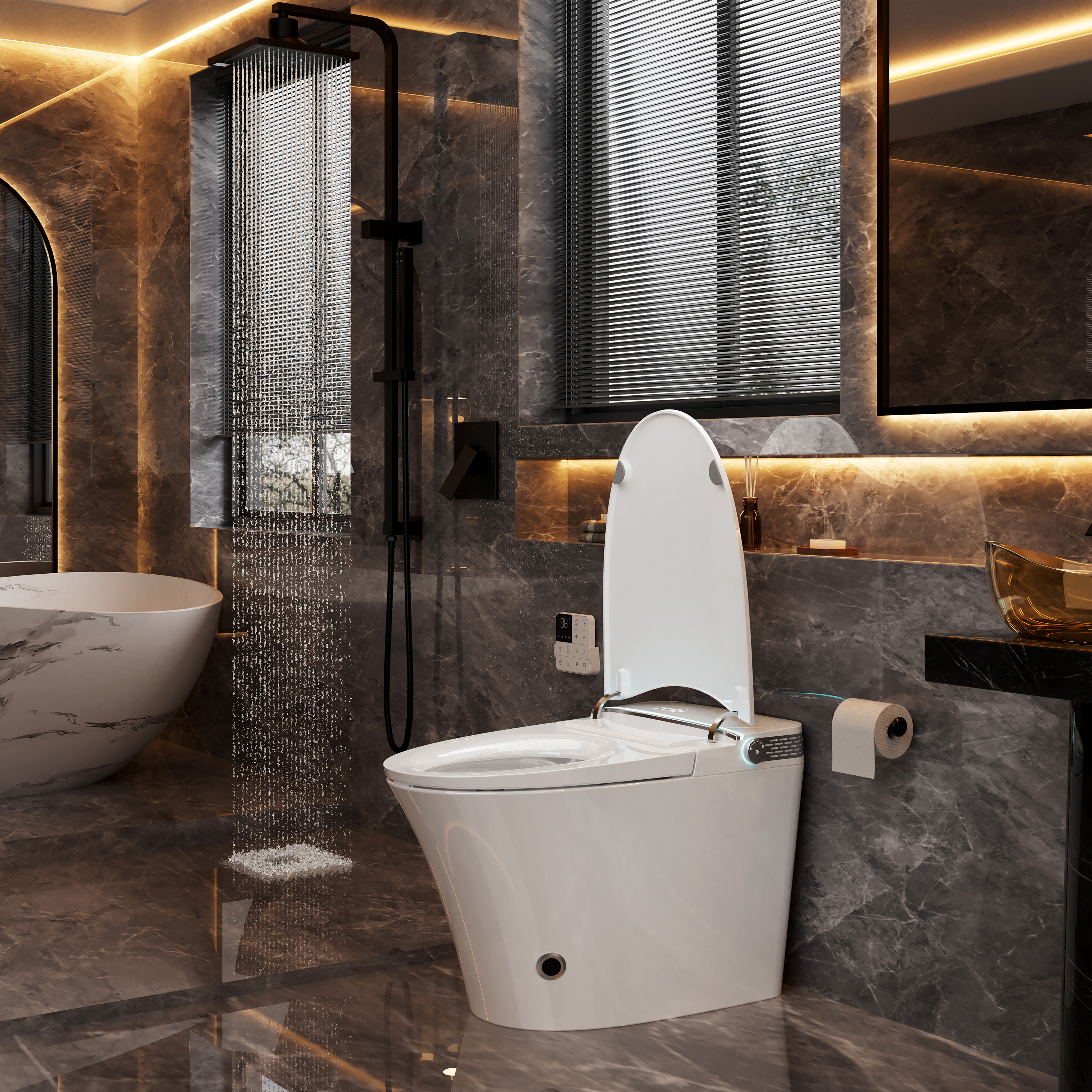 Mordern One-piece Elongated Smart Bidet Toilet with Digital Display, Auto Lid, Heated Seat & Dual Flush