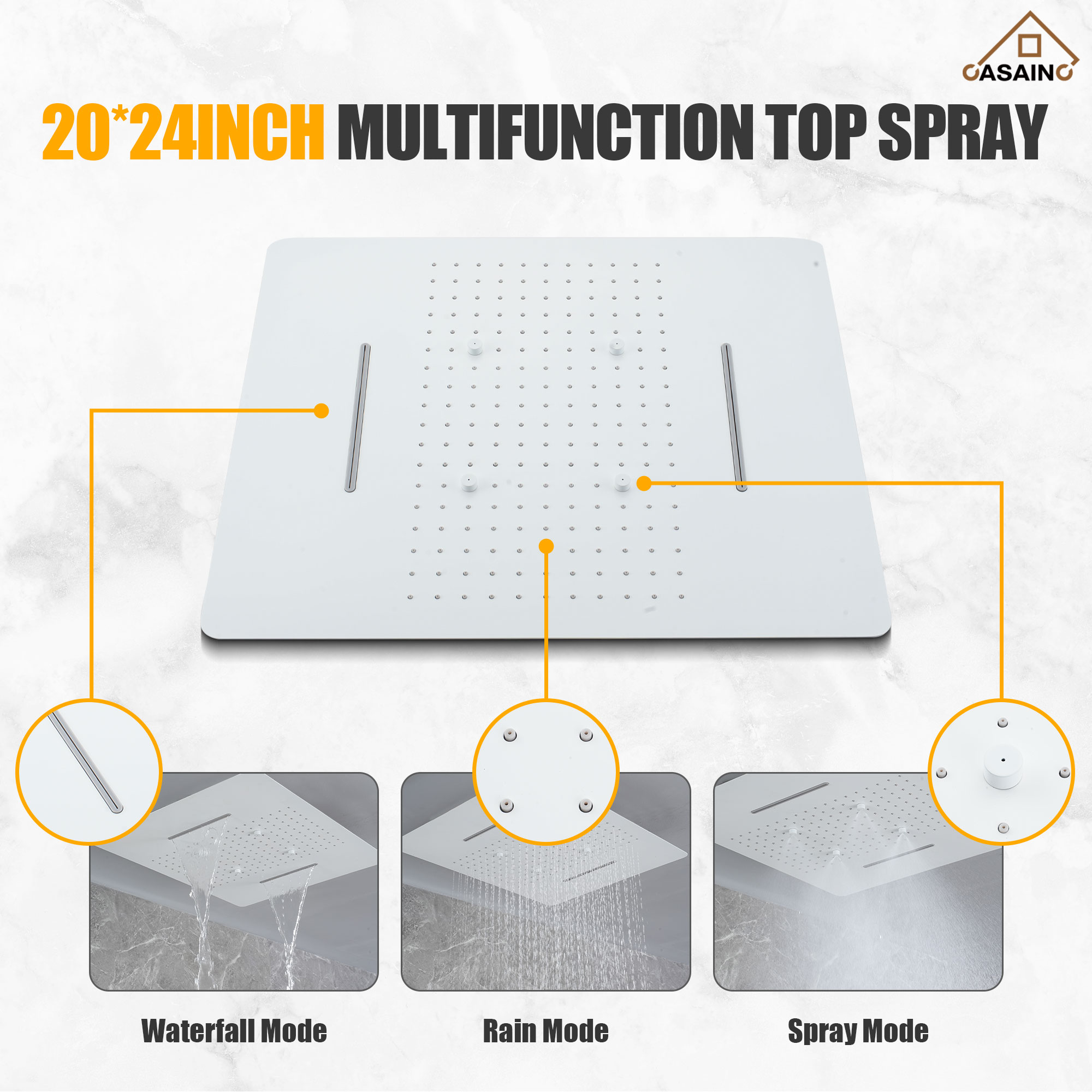 20*24'' Rectangle Shower System With 4 Sprays Modes & 3 Body Jets