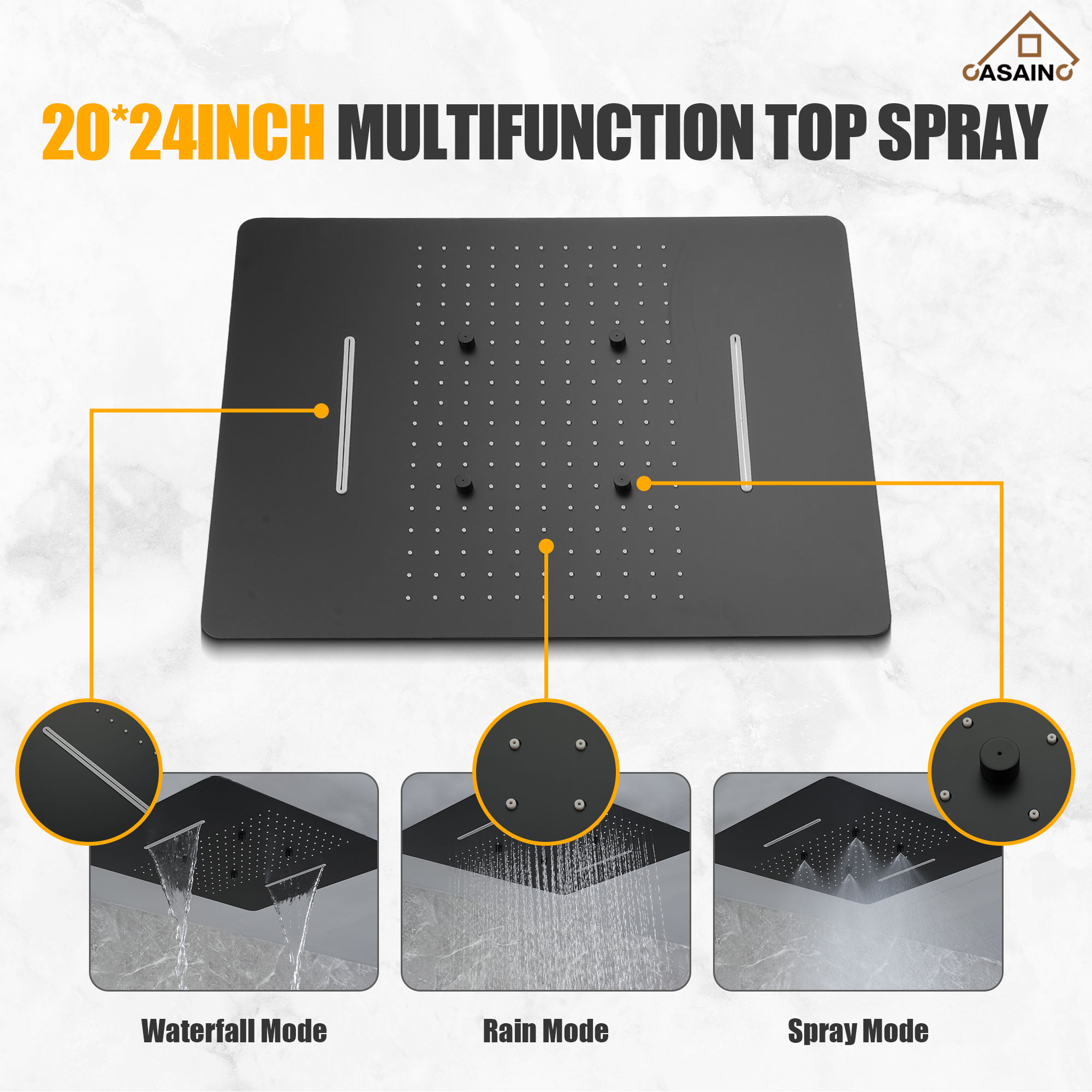 20*24'' Rectangle Shower System With 4 Sprays Modes & 3 Body Jets