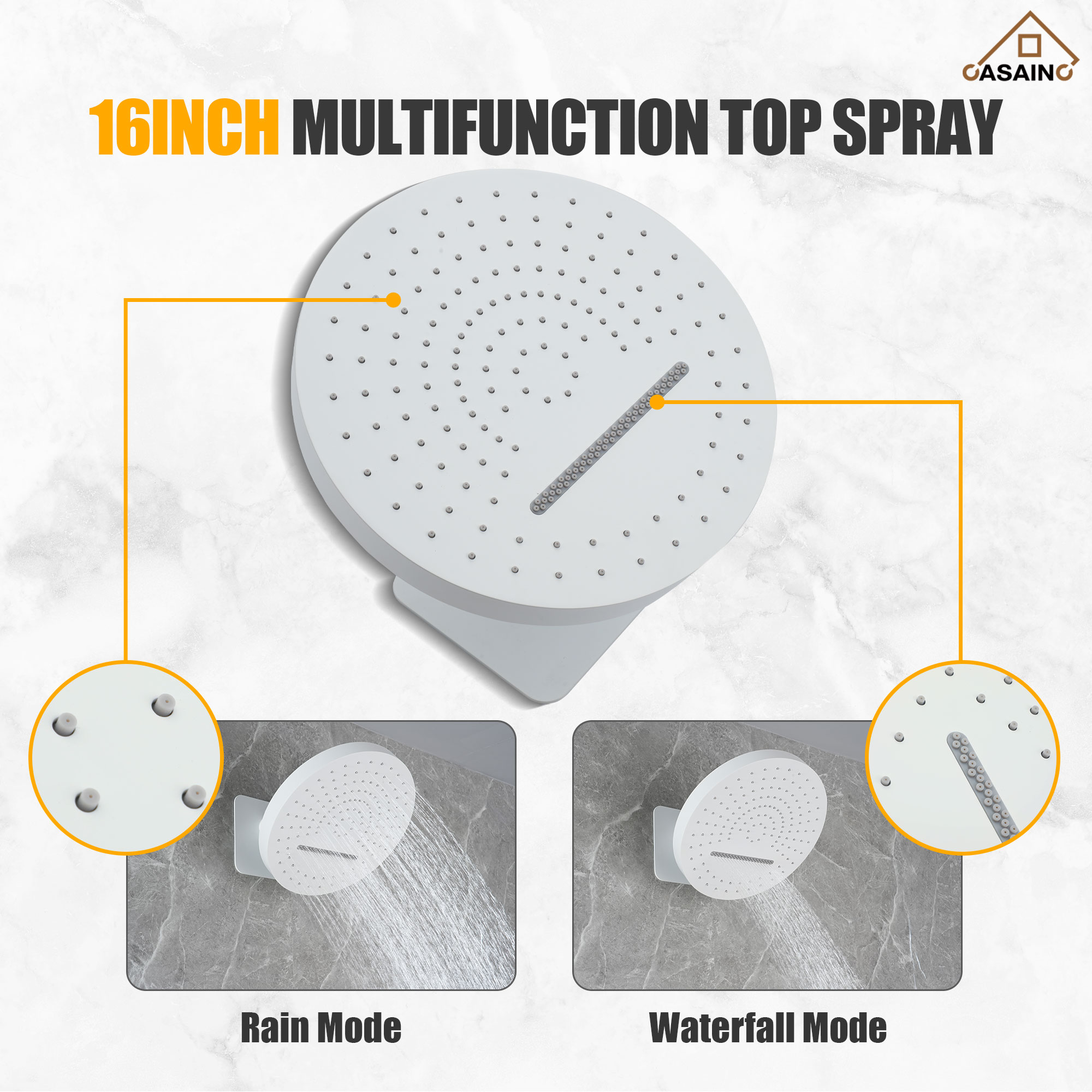 16'' Round Rainfall Multifunctional Shower System With 3-Spray Modes