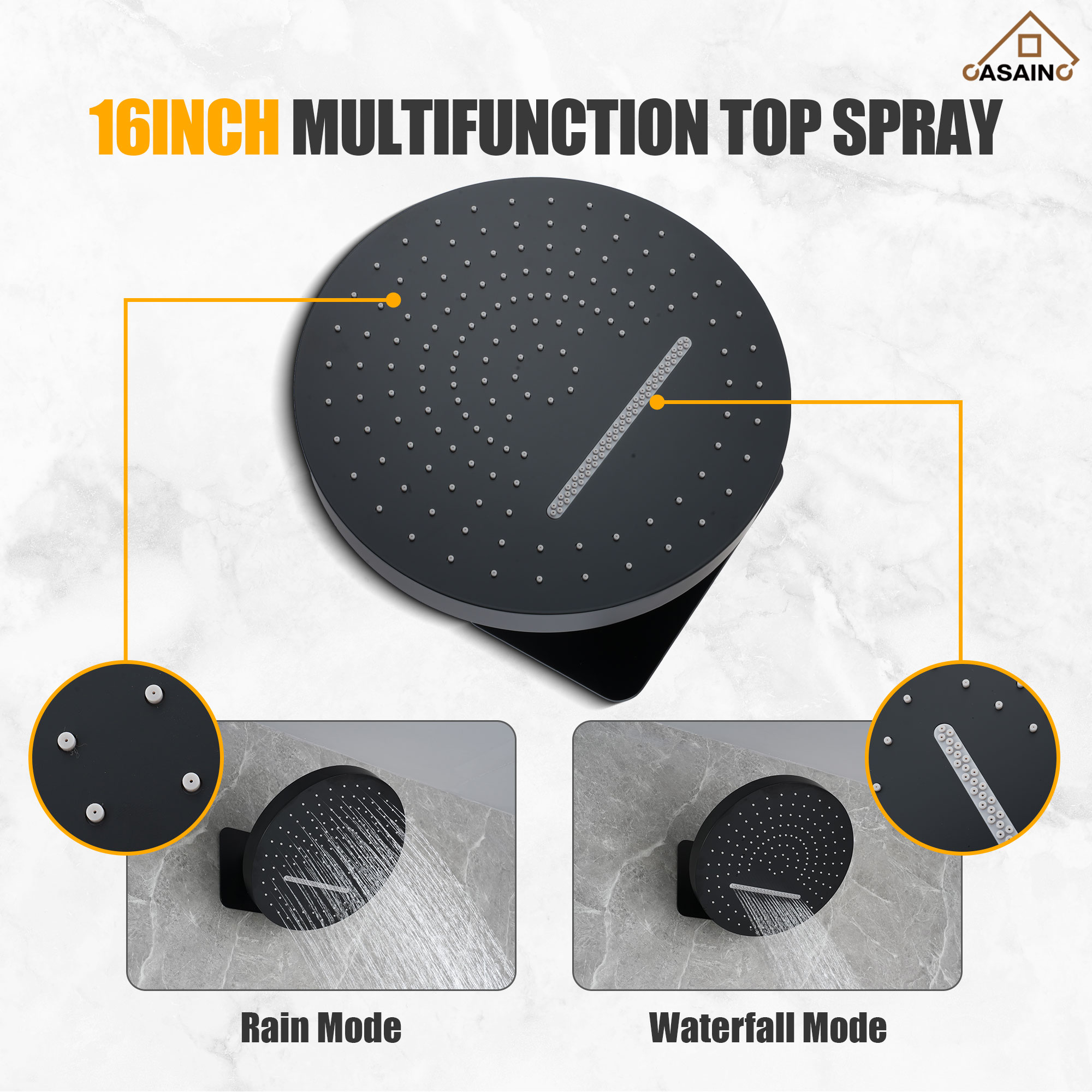 16'' Round Rainfall Multifunctional Shower System With 3-Spray Modes