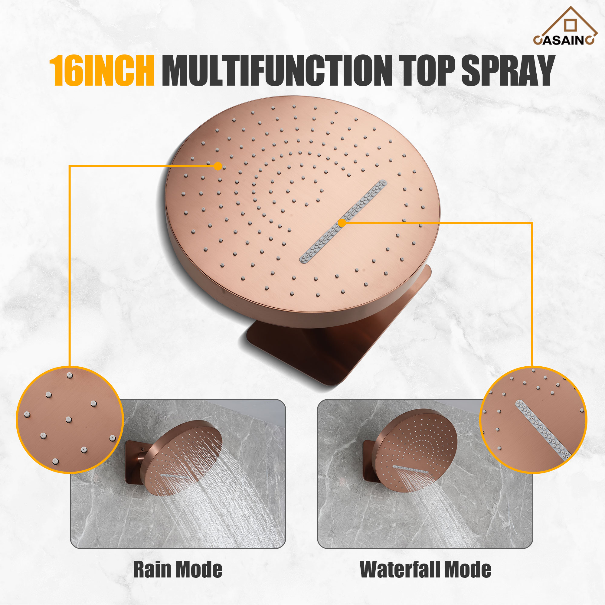 16'' Round Rainfall Multifunctional Shower System With 3-Spray Modes