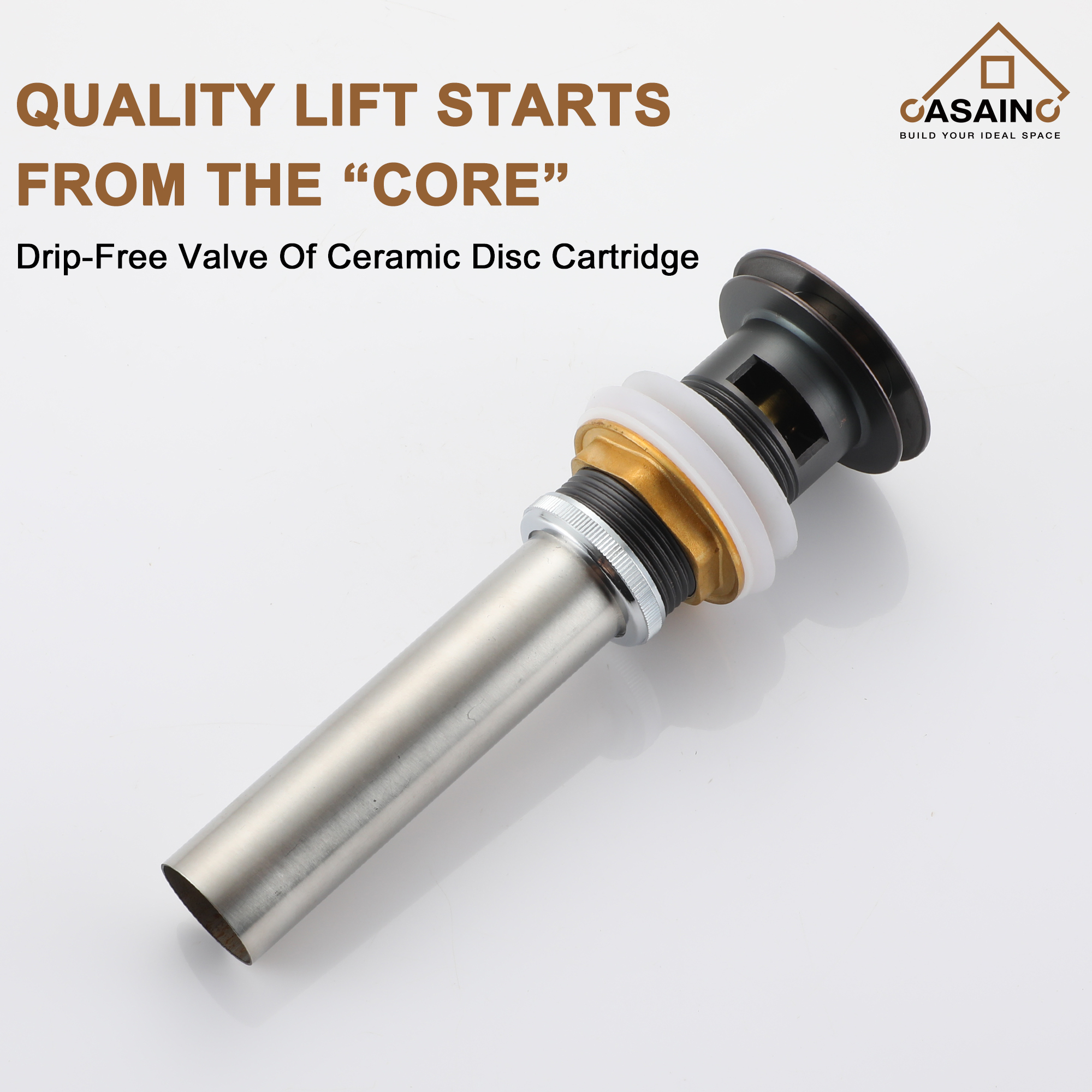 CASAINC 1.2GPM Spot-Free Single Glazed Handle Heightened Bathroom Vessel Sink Faucet with Pop-Up Drain, in Brown Bronze