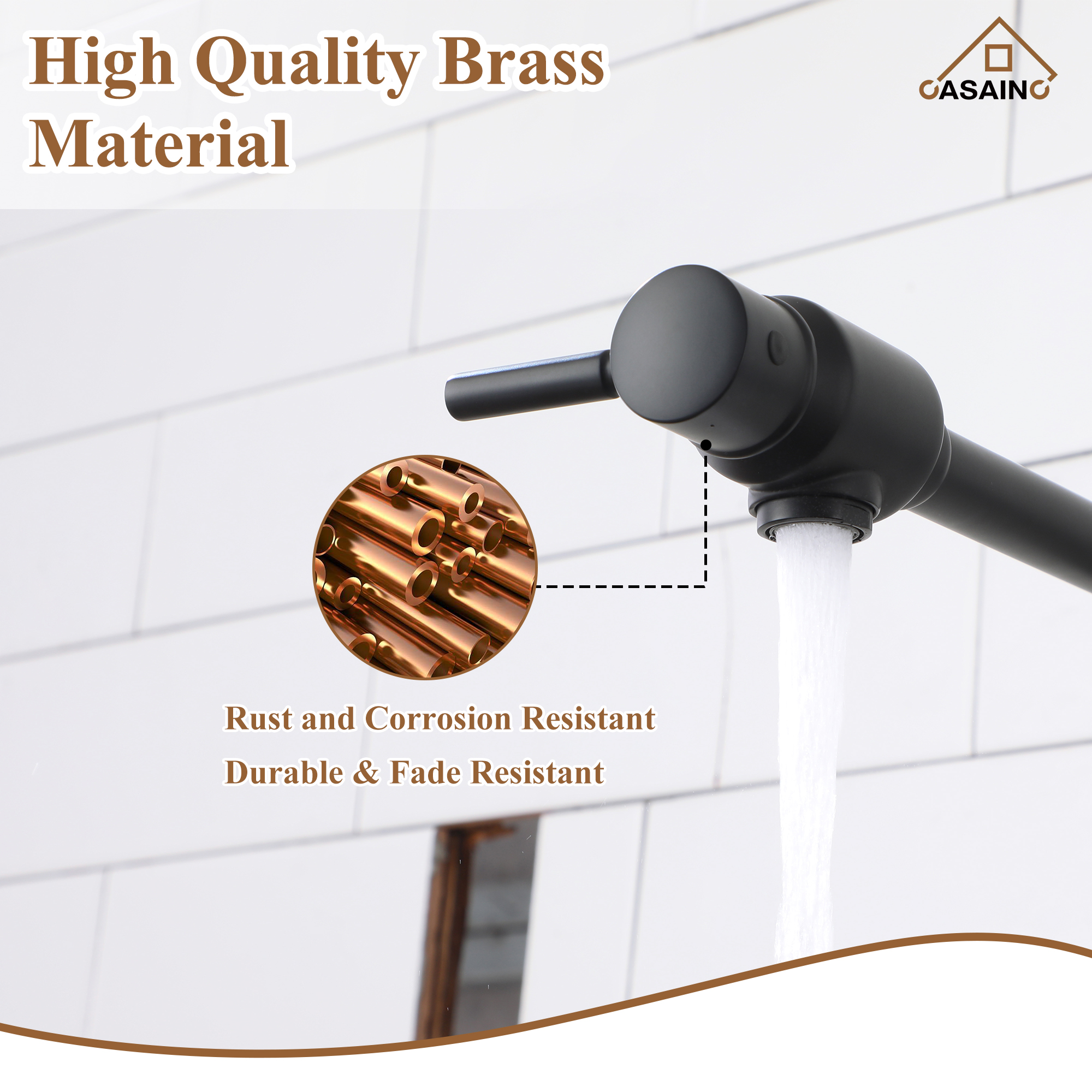 Double Handles Wall-Mounted Folding Pot Filler Space-Saving