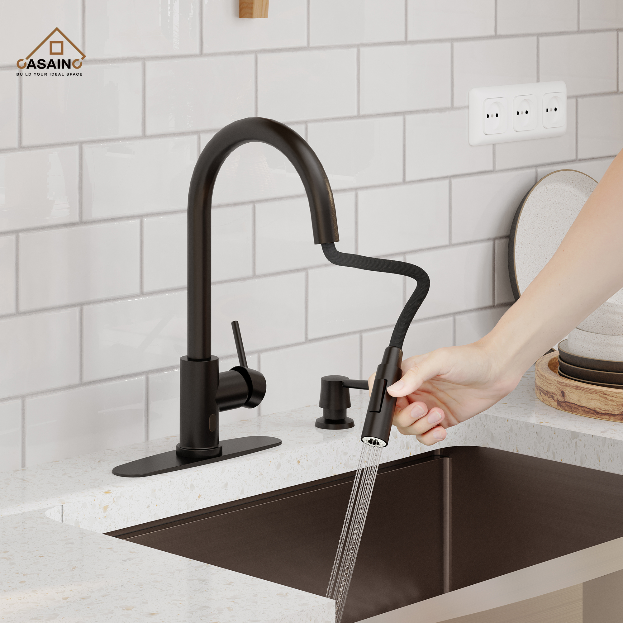 Matte Black Touchless Kitchen Faucet with Pull-Down Sprayer