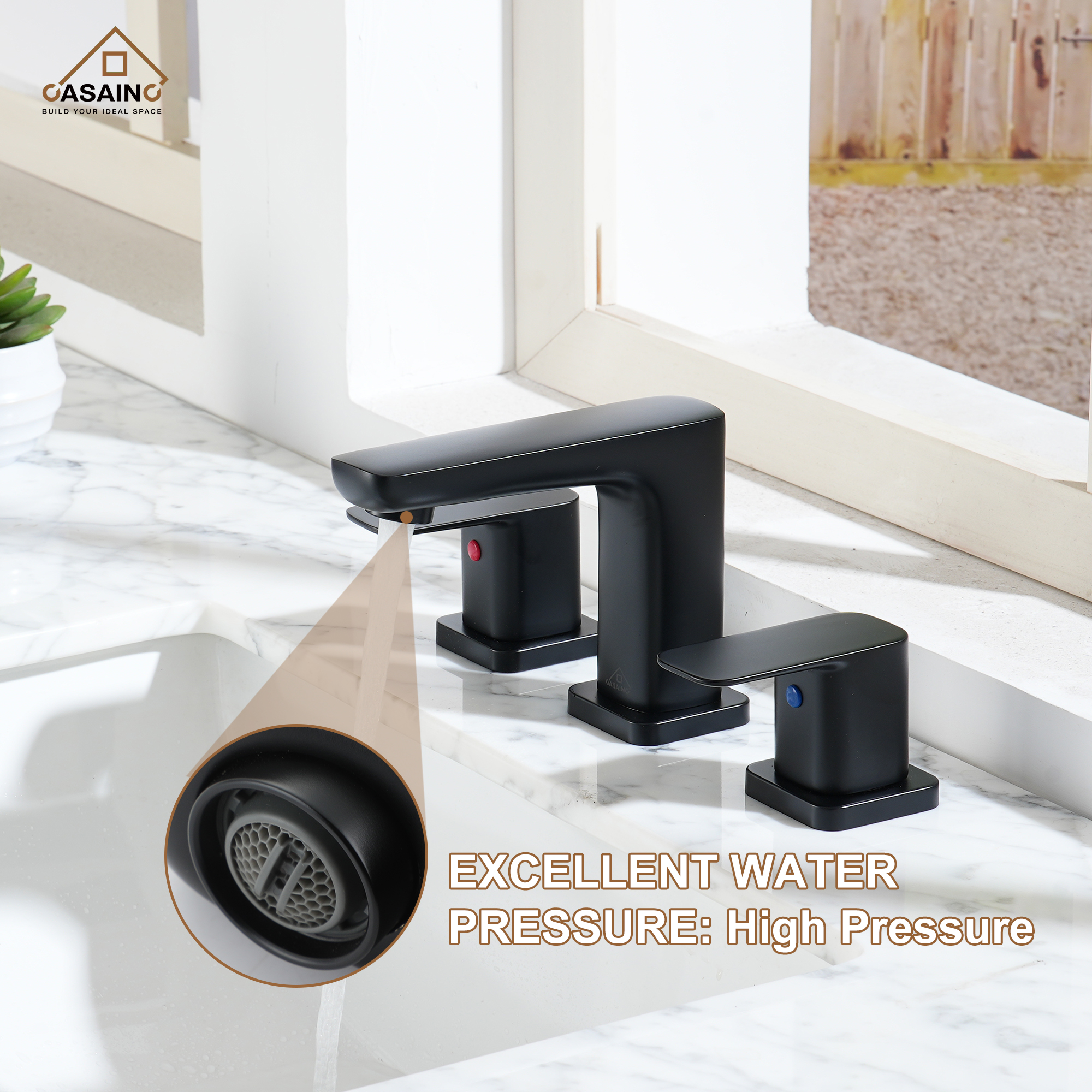 Luxurious 8-Inch Bathroom Sink Faucet Set with Dual Handles, Matte Black Finish