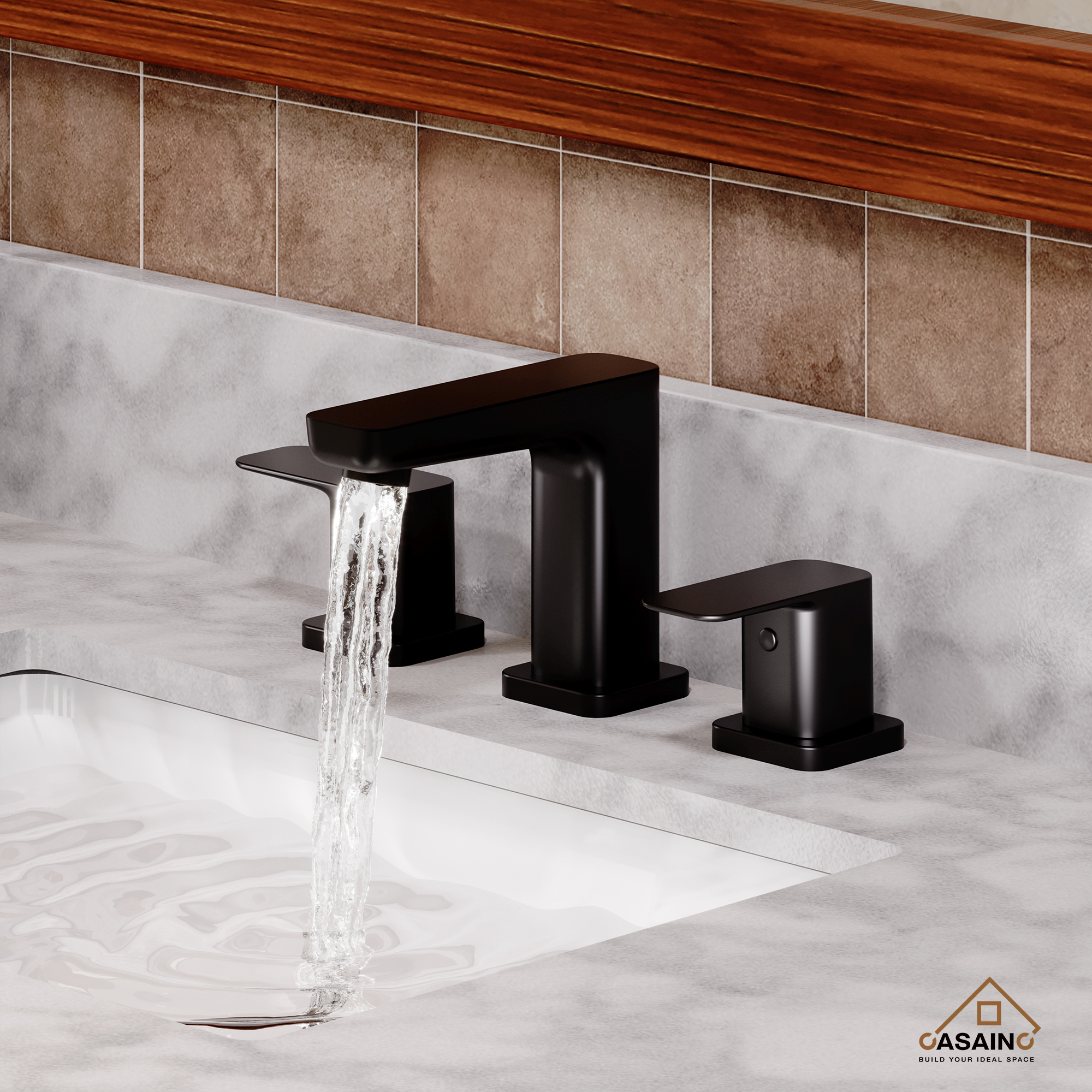 CASAINC 8 in. Widespread Double Handle Bathroom Sink Faucet with Pop-Up Drain in Matte Black, image size:2000x2000