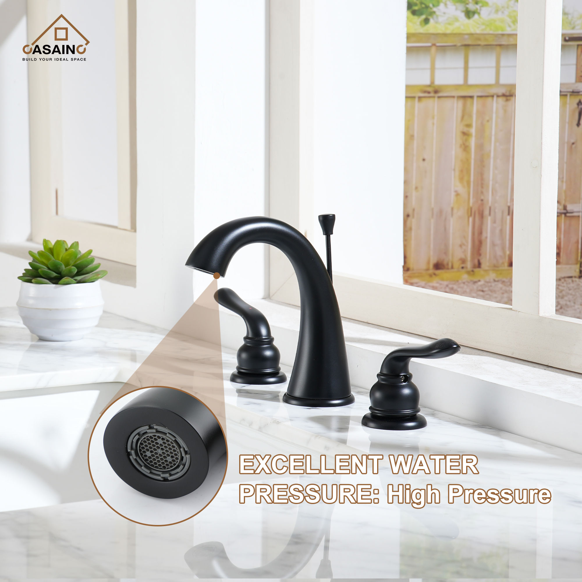 Luxurious Bathroom Sink Faucet Set with Dual Handles and Drain Parts, Matte Black Finish