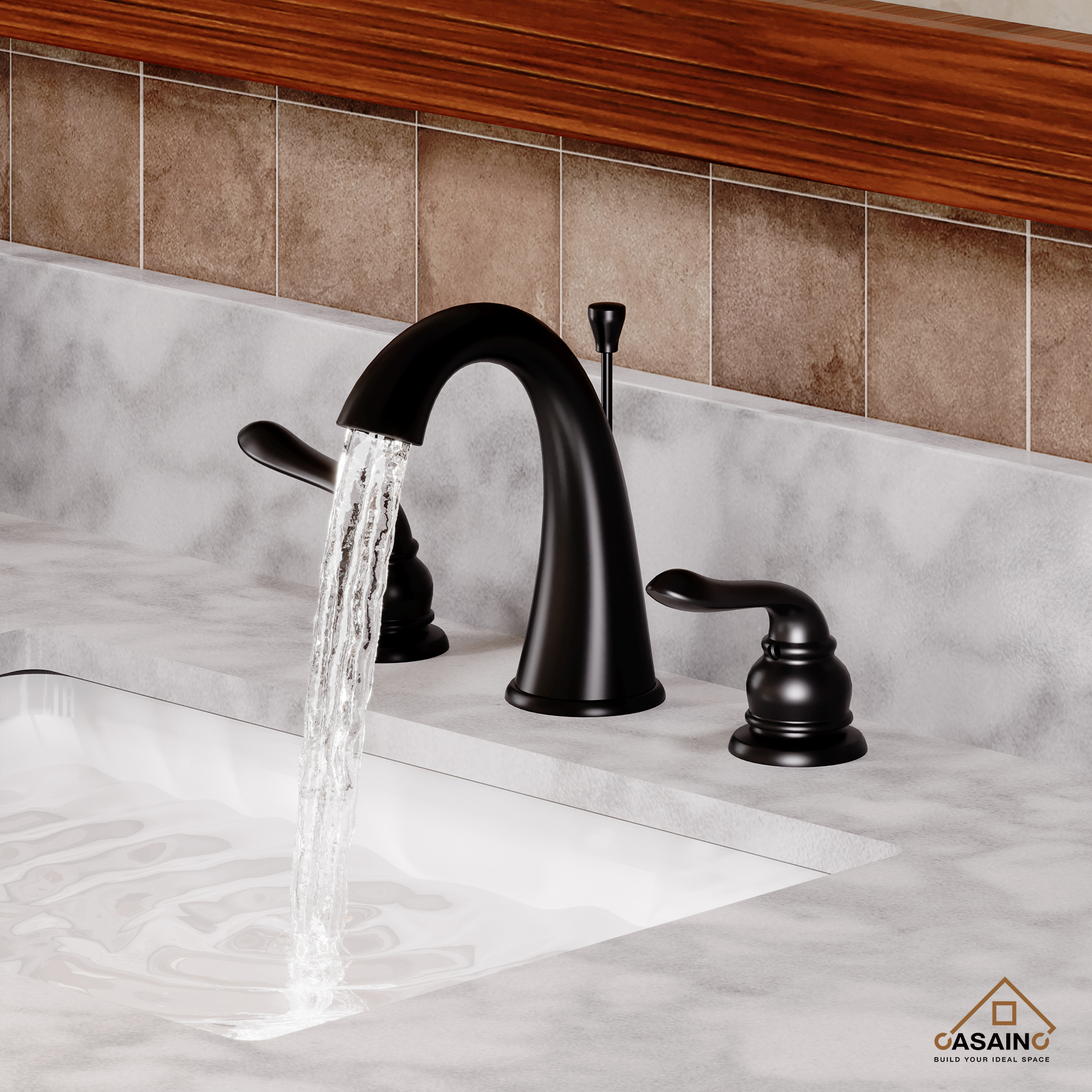Luxurious Bathroom Sink Faucet Set with Dual Handles and Drain Parts, Matte Black Finish