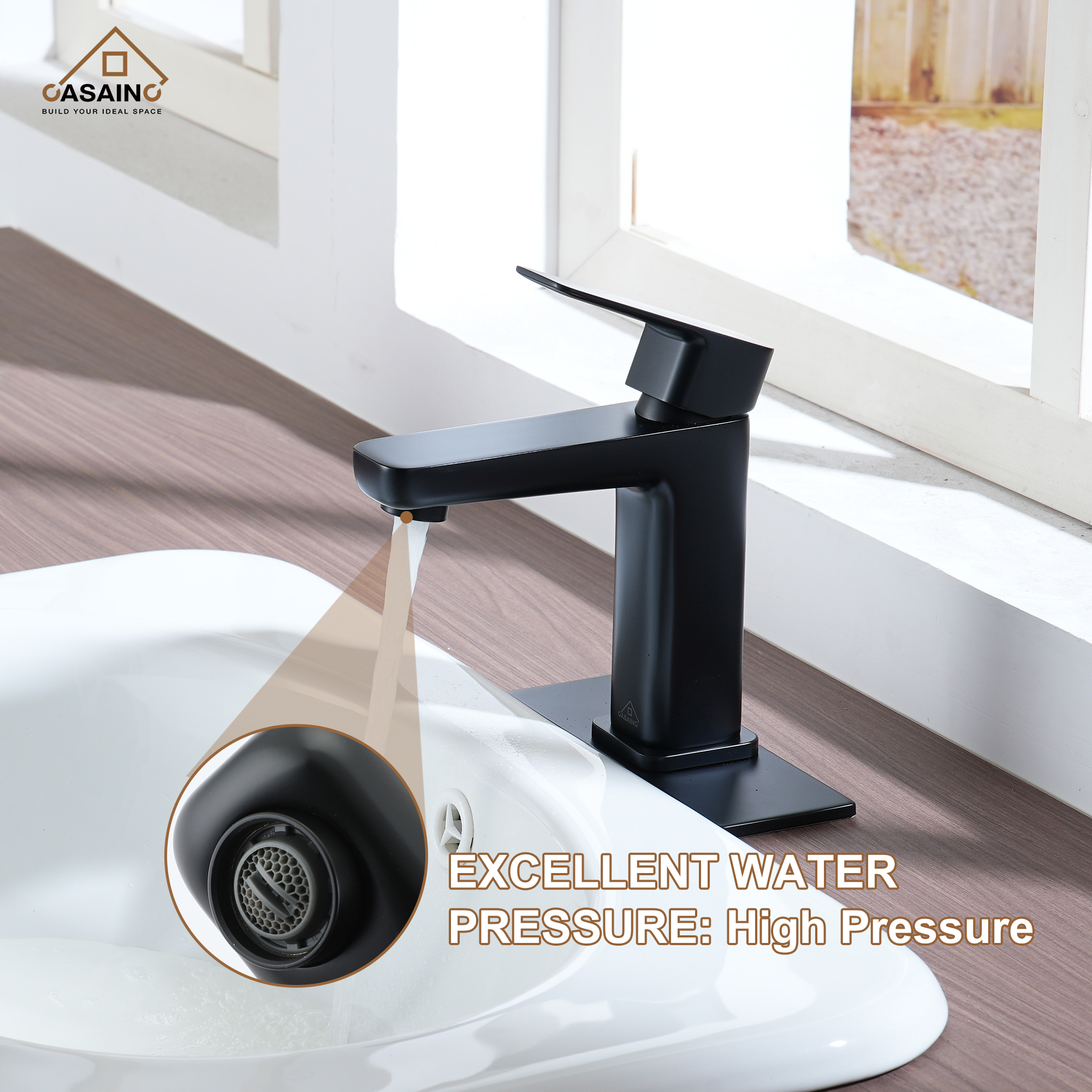 Single Handle Bathroom Basin Faucet with Drainer and Deckplate