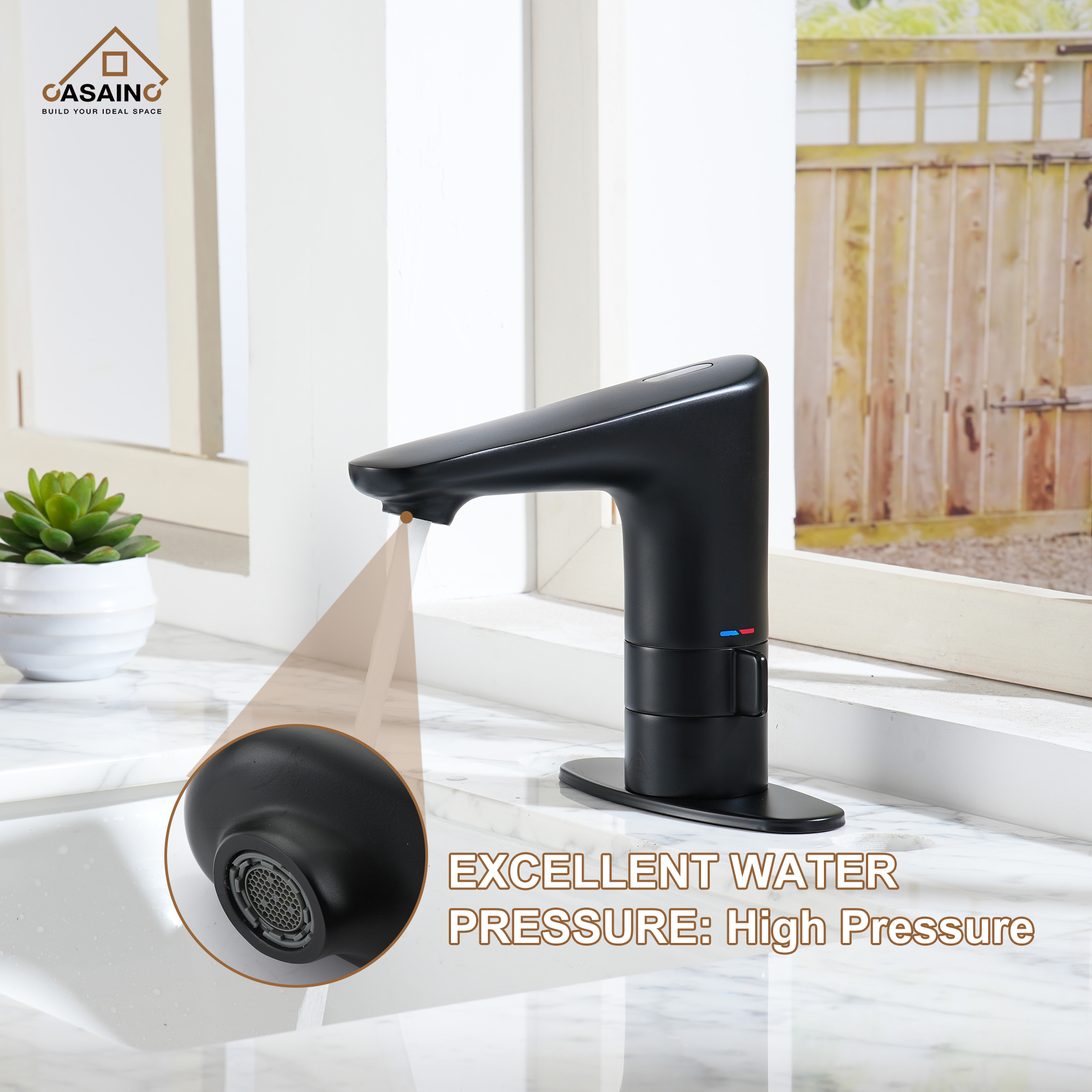 Infrared Sensor Faucet Single Handle Bathroom Basin Faucet with Drainer and Deckplate