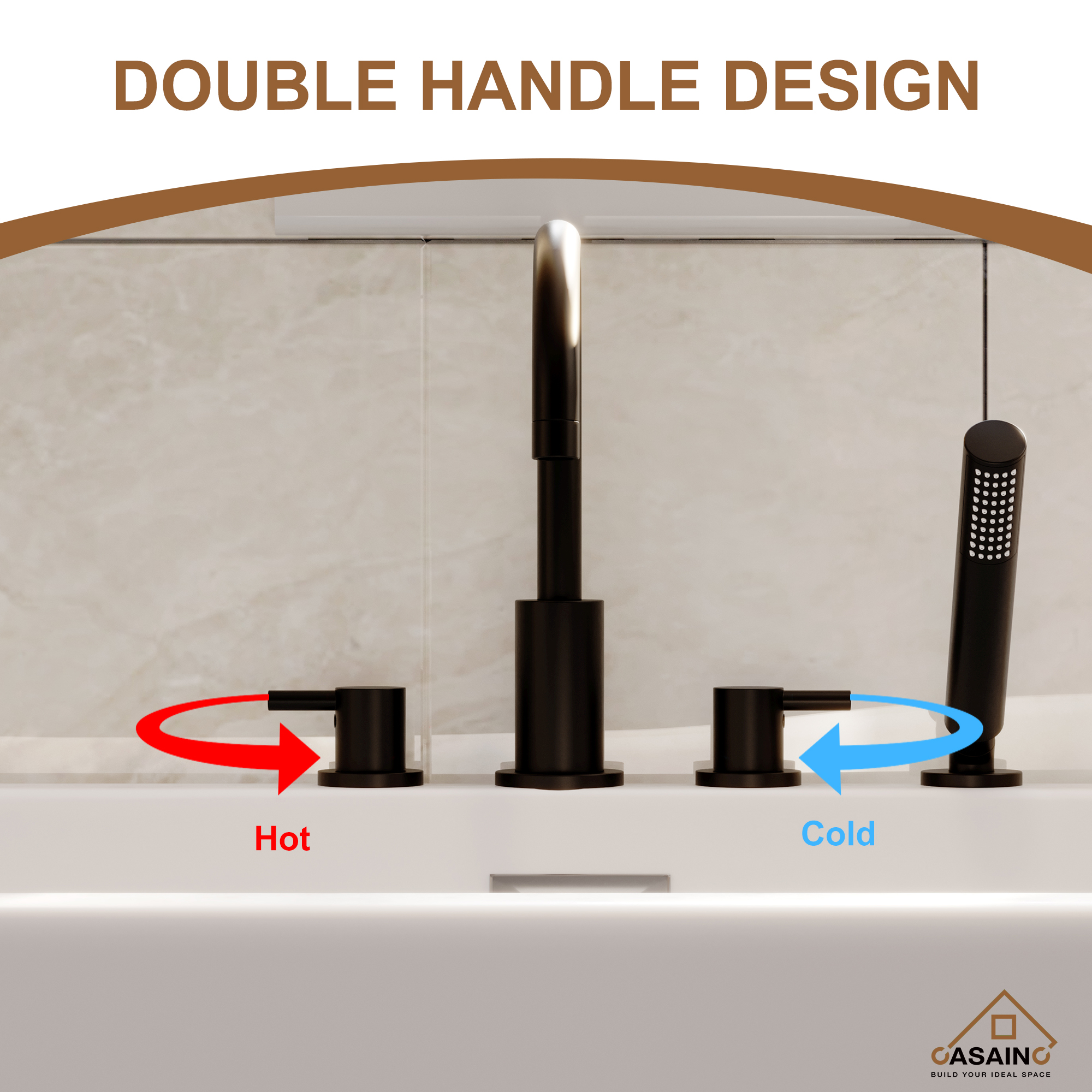 2-Handle Deck-Mount Roman Tub Faucet with Hand Shower in Matte Black