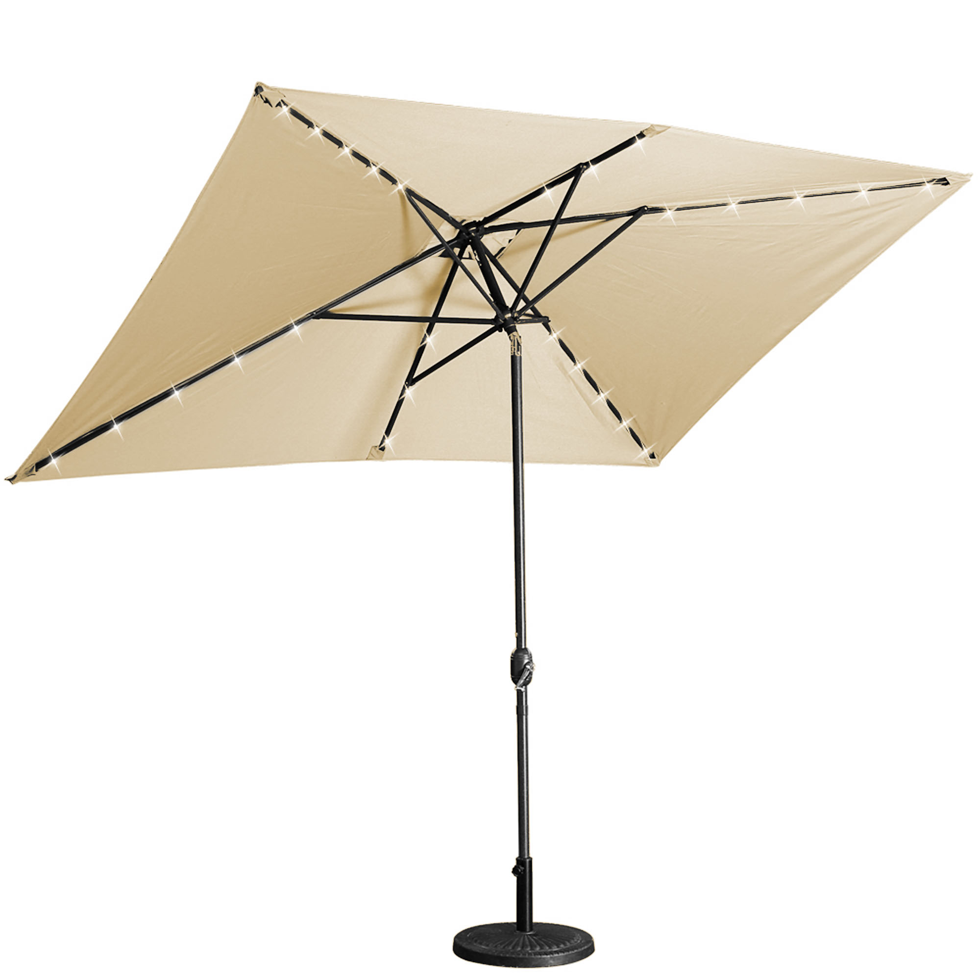 10Ft Outdoor Rectangular Umbrella with 26 Solar-Powered LED Lights, Crank and Tilt (Without Base)