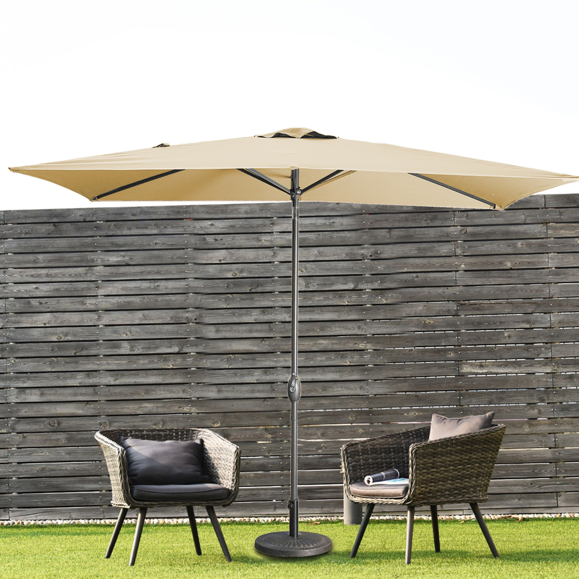 10Ft Outdoor Rectangular Umbrella with 26 Solar-Powered LED Lights, Crank and Tilt (Without Base)
