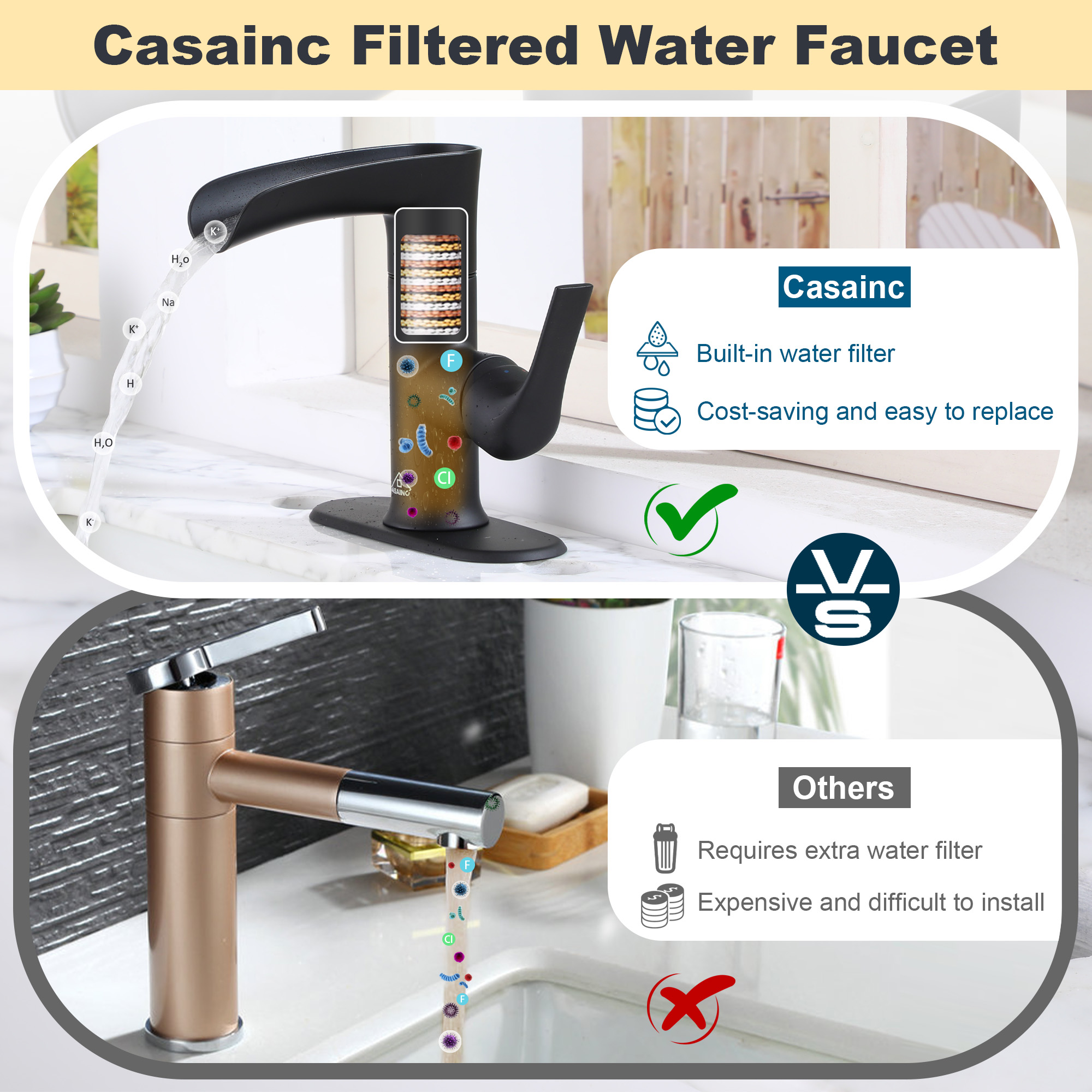 Waterfall Bathroom Sink Faucet Basin Faucet Built-in Water Filter