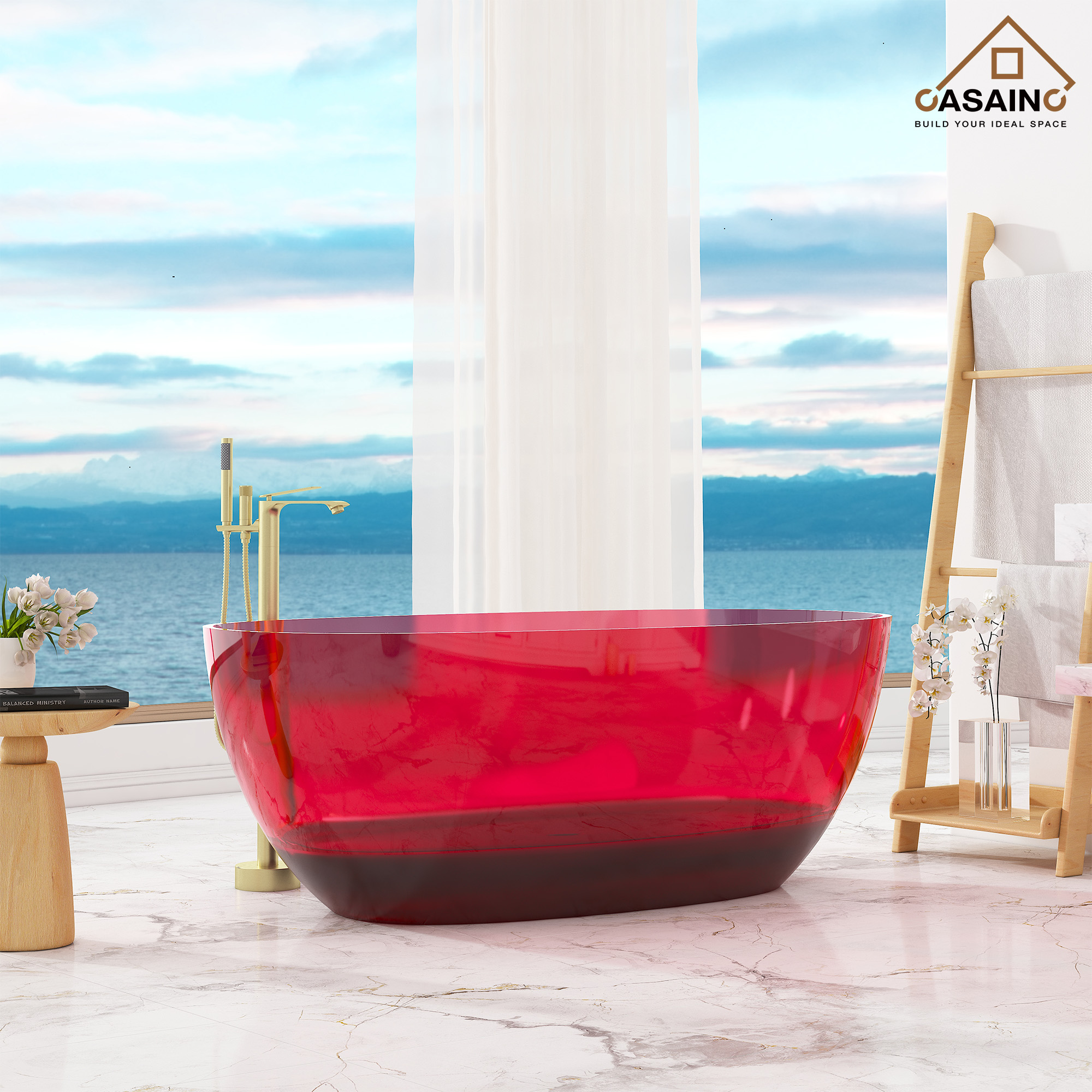 59"/67" Pure Resin Freestanding Transparent Bathtub with Center Drain