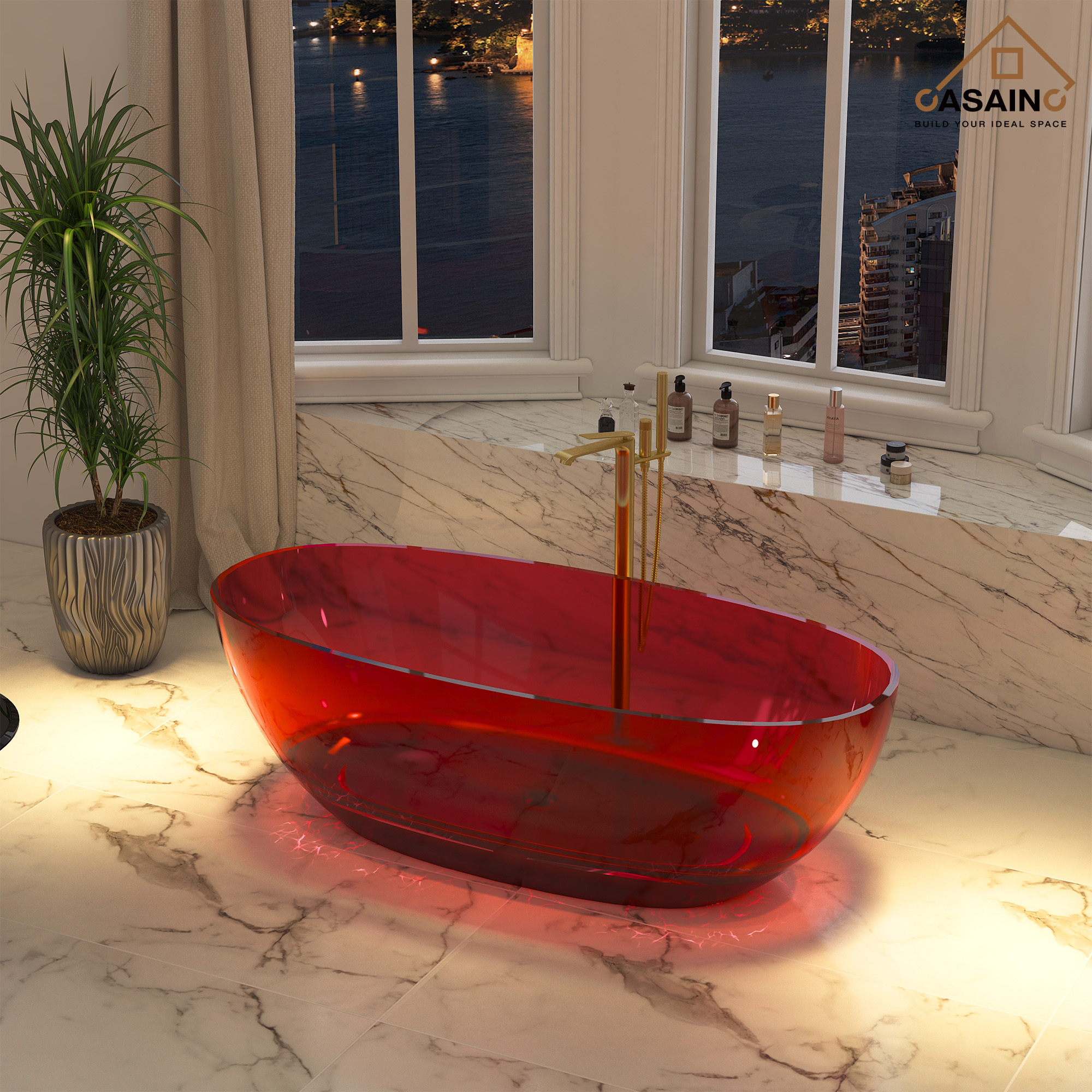 59"/67" Pure Resin Freestanding Transparent Bathtub with Center Drain