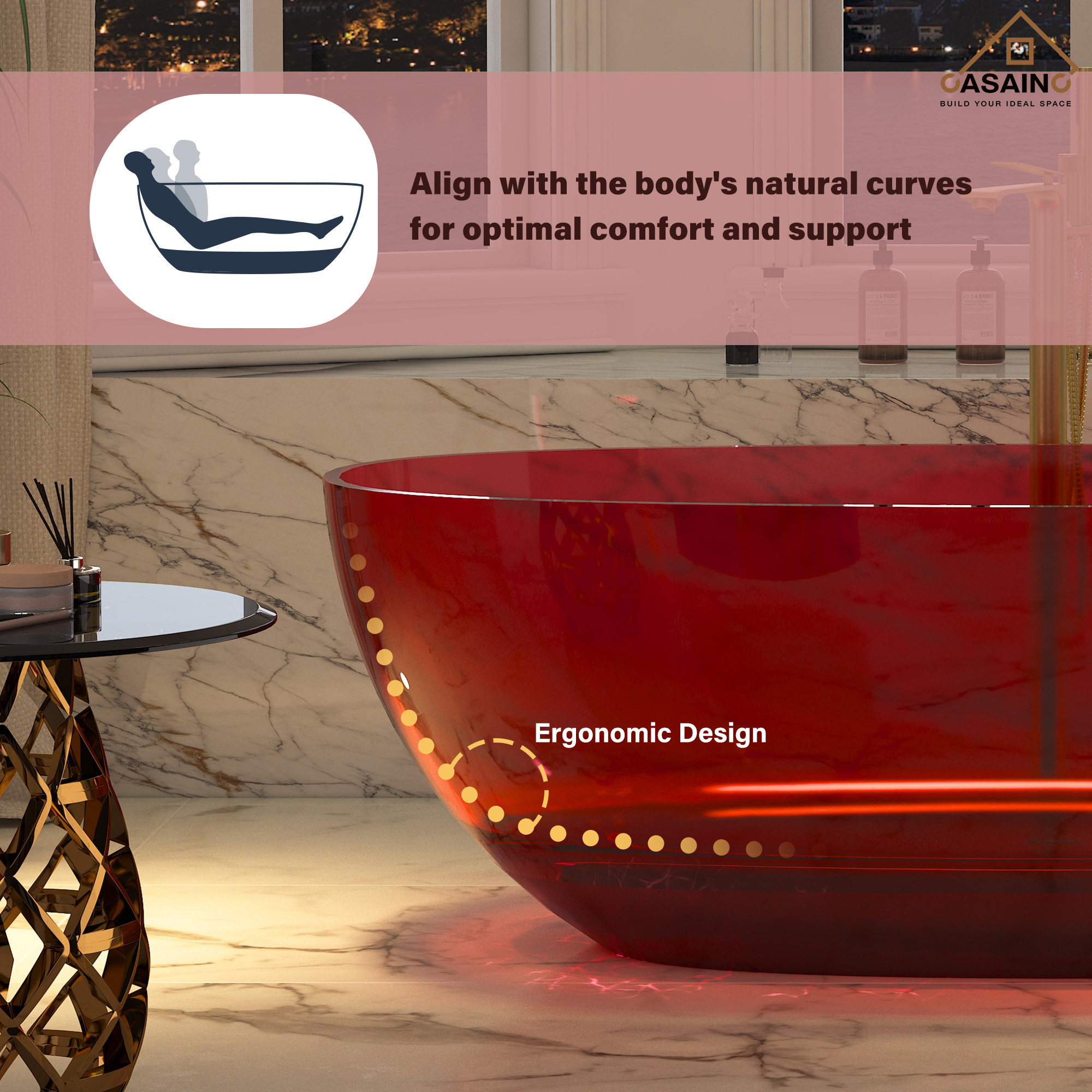 59"/67" Pure Resin Freestanding Transparent Bathtub with Center Drain